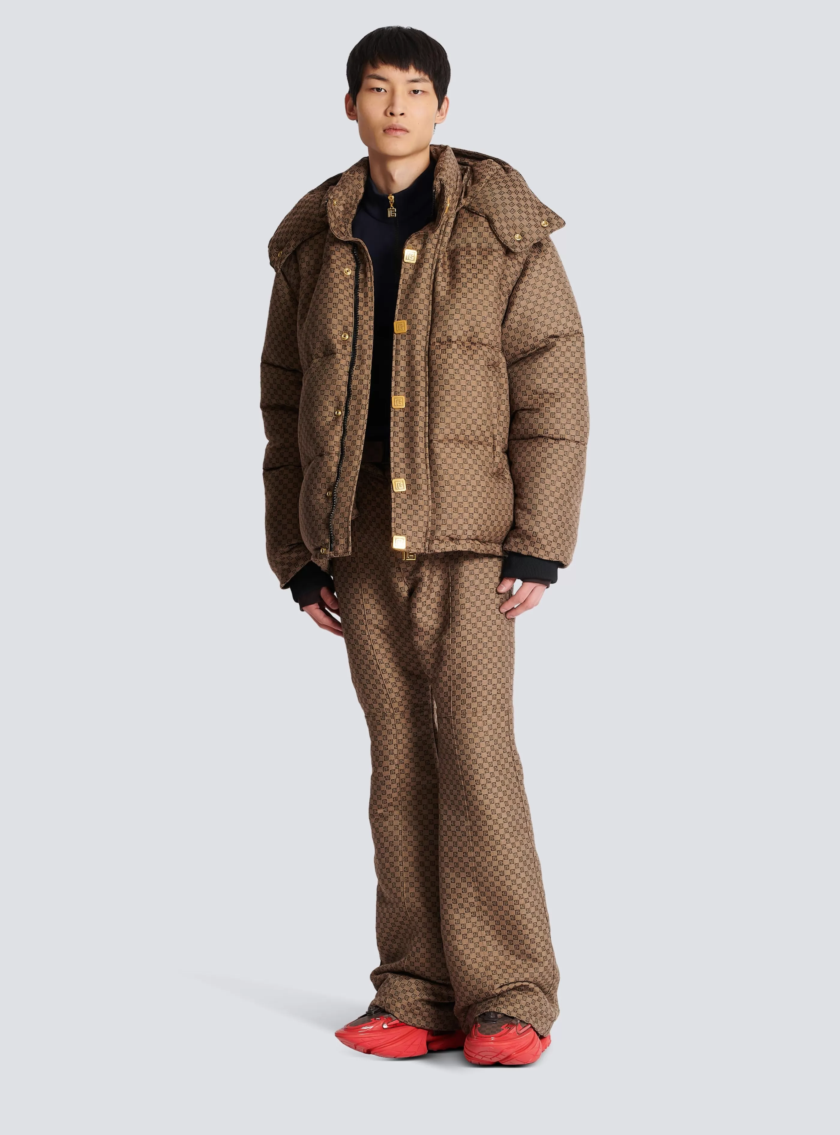 Balmain Capispalla-Mini Monogrammed Down Jacket brown