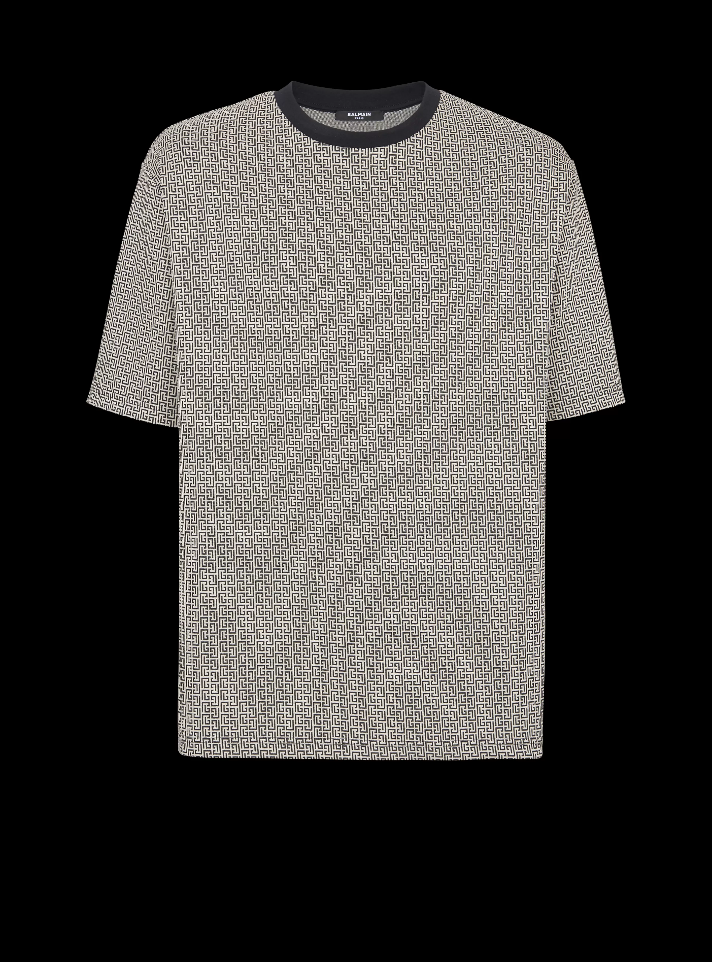 Balmain T-Shirts-Mini Monogrammed Jacquard T-shirt black