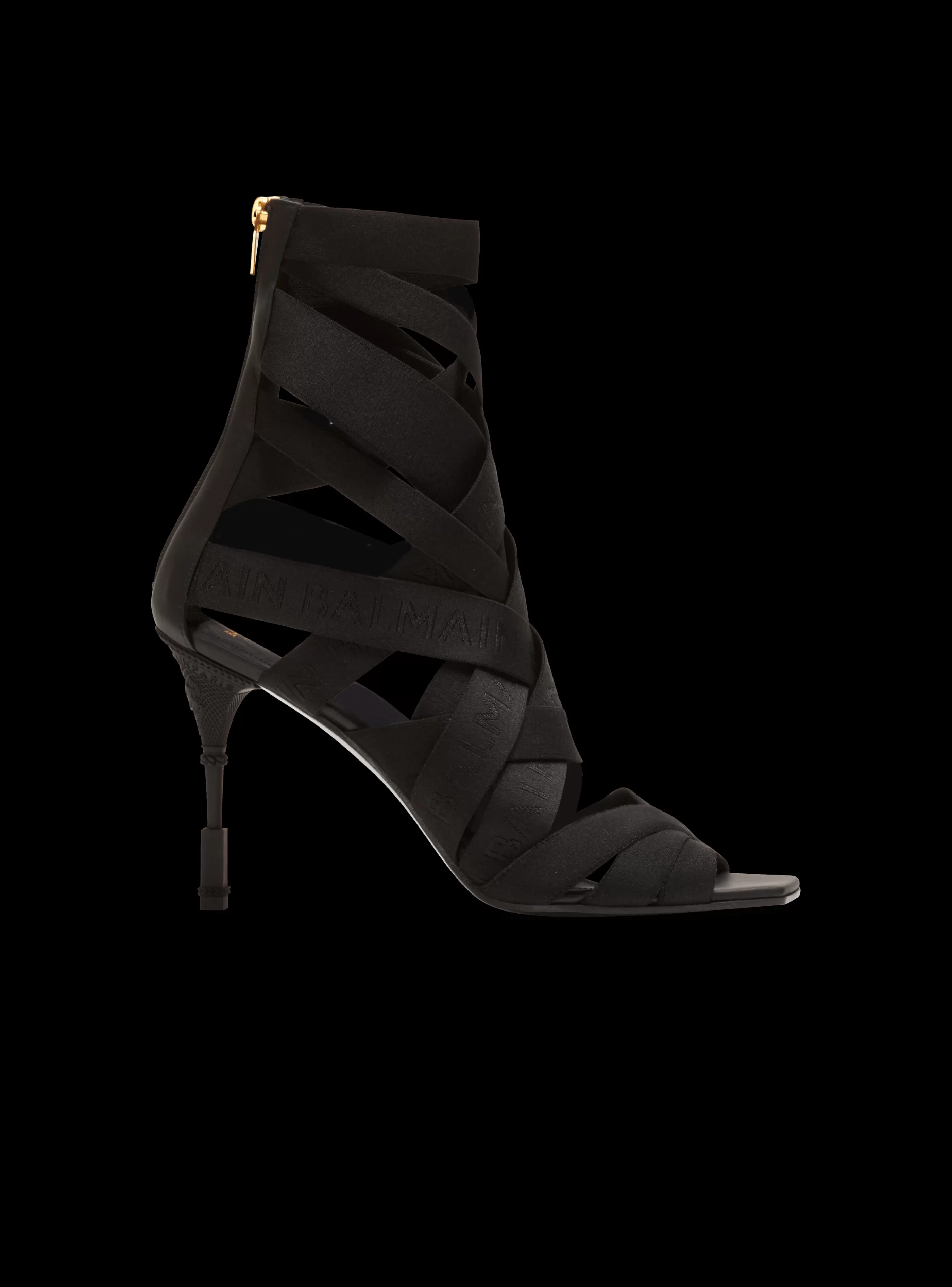 Balmain Scarpe Col Tacco Alto-Moneta Leather And Elastic  sandals With Logo black