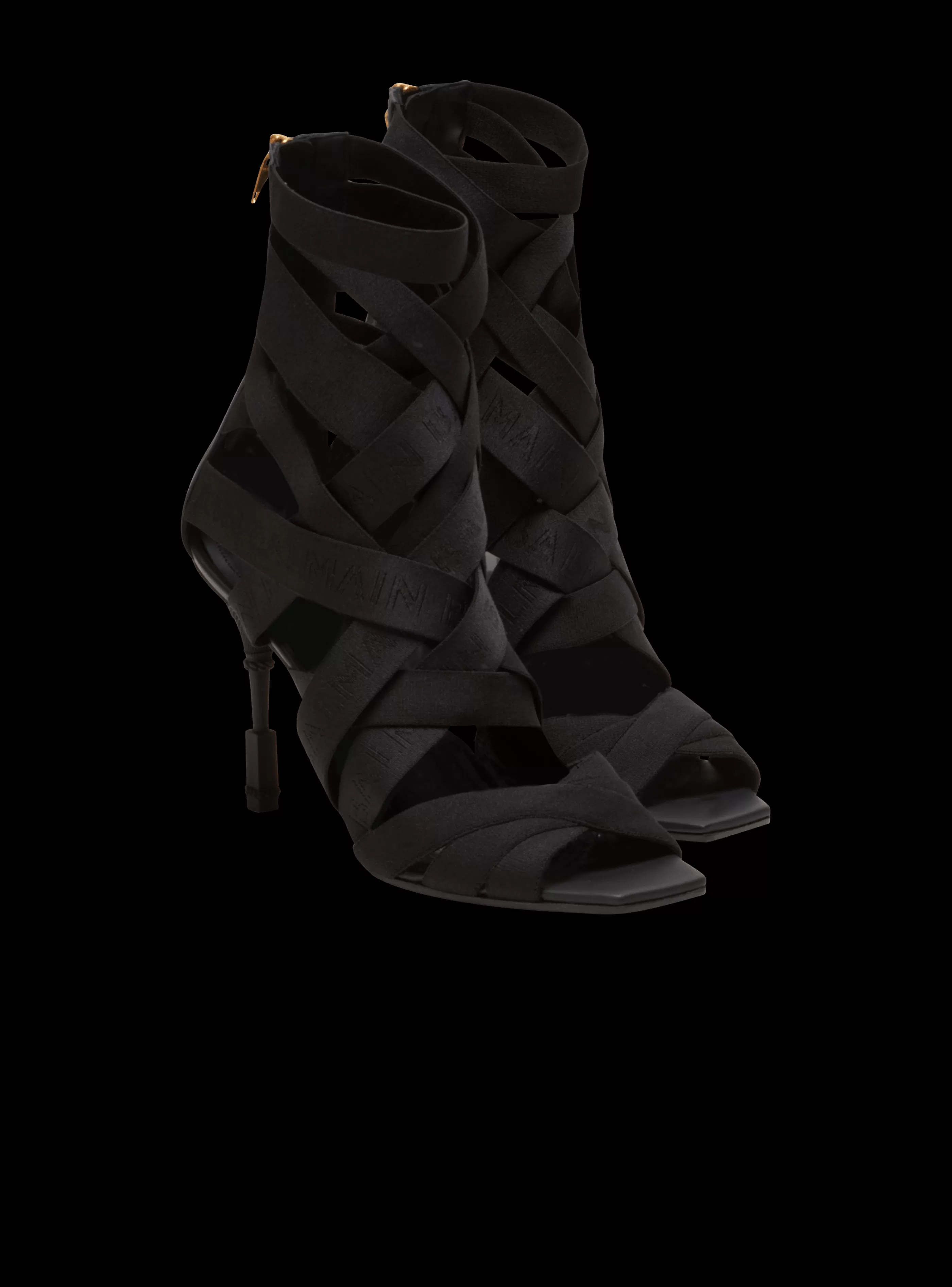 Balmain Scarpe Col Tacco Alto-Moneta Leather And Elastic  sandals With Logo black