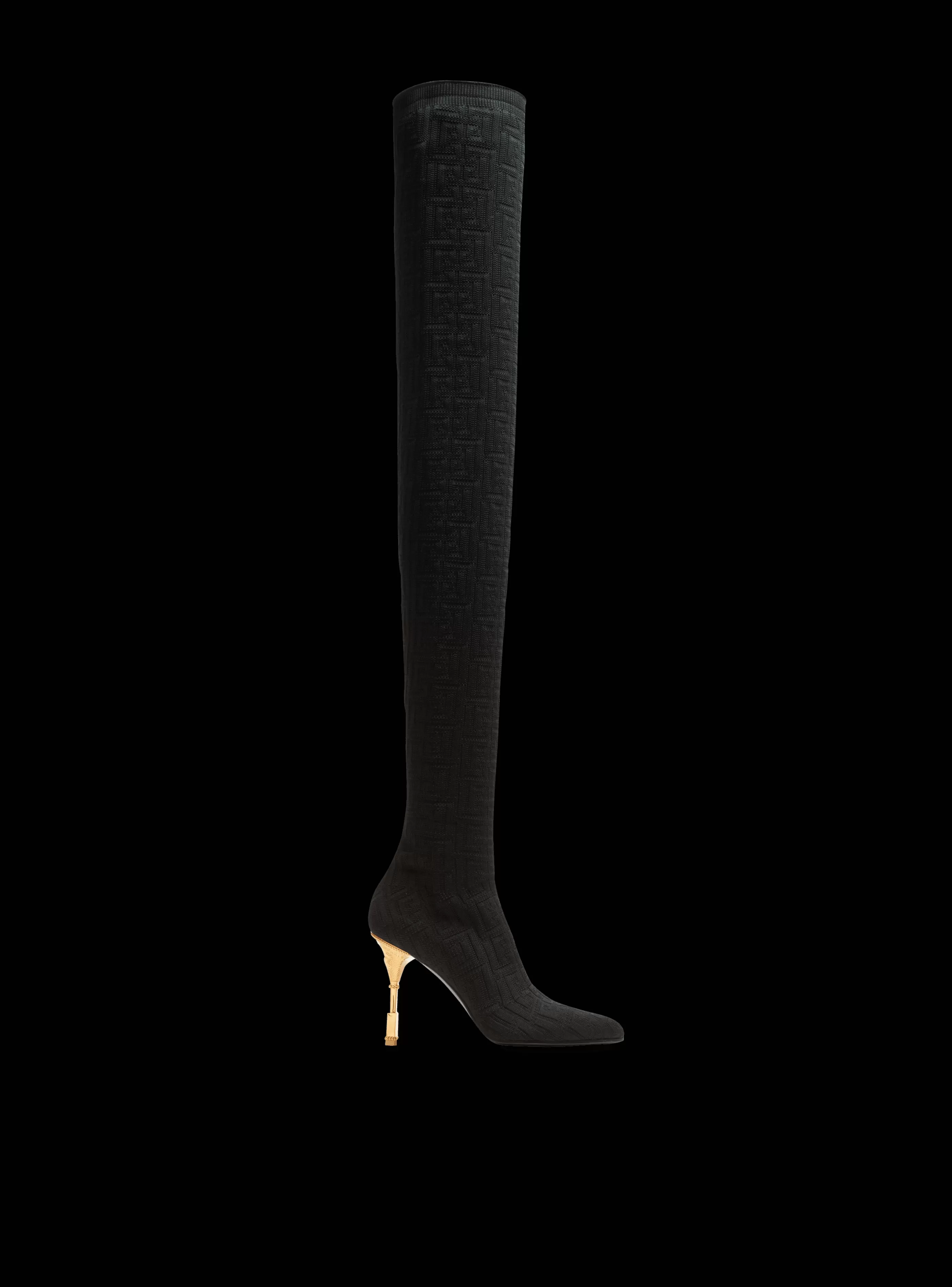 Balmain Stivali-Moneta Mesh Thigh Boots With Monogram black