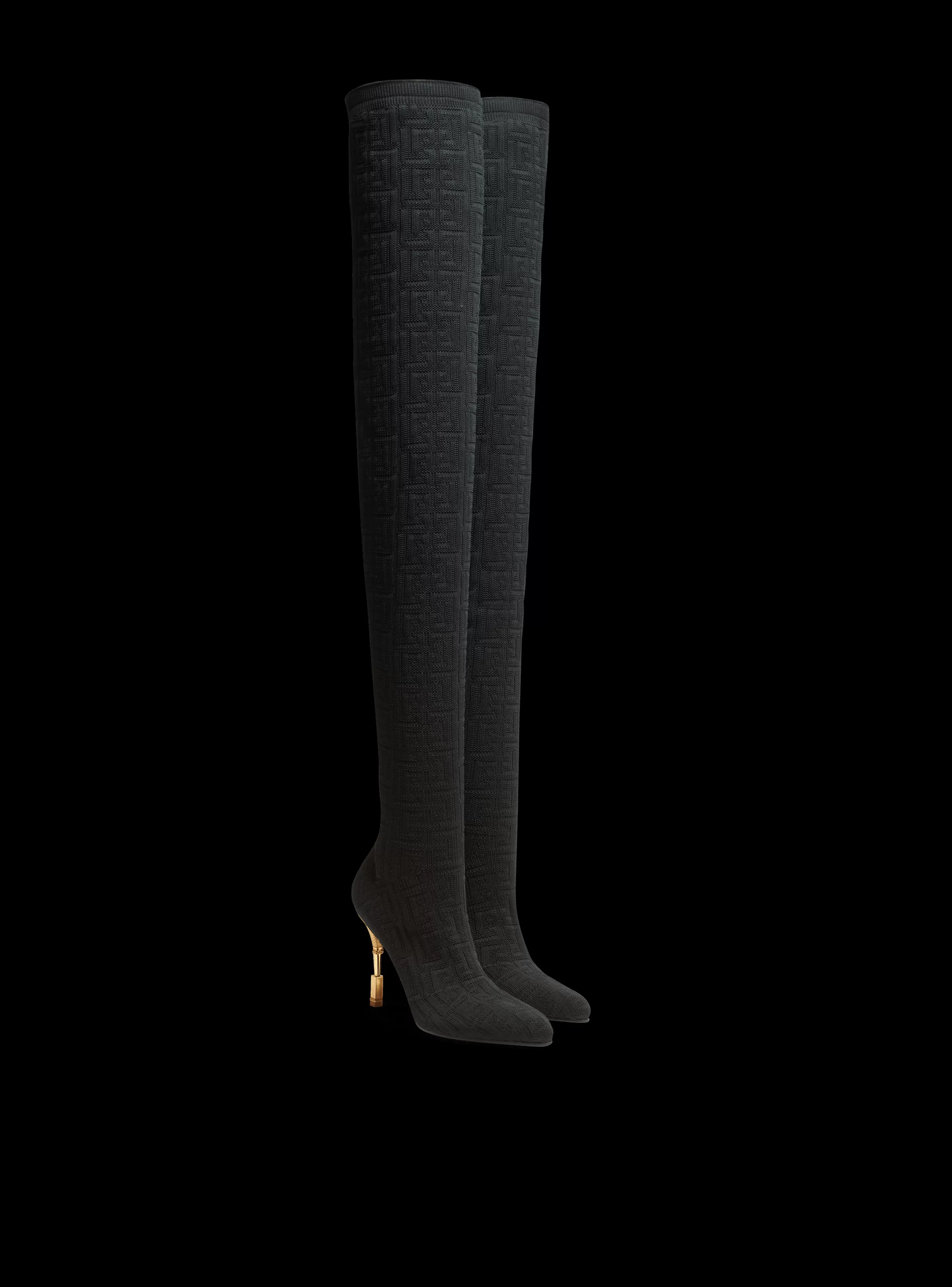 Balmain Stivali-Moneta Mesh Thigh Boots With Monogram black