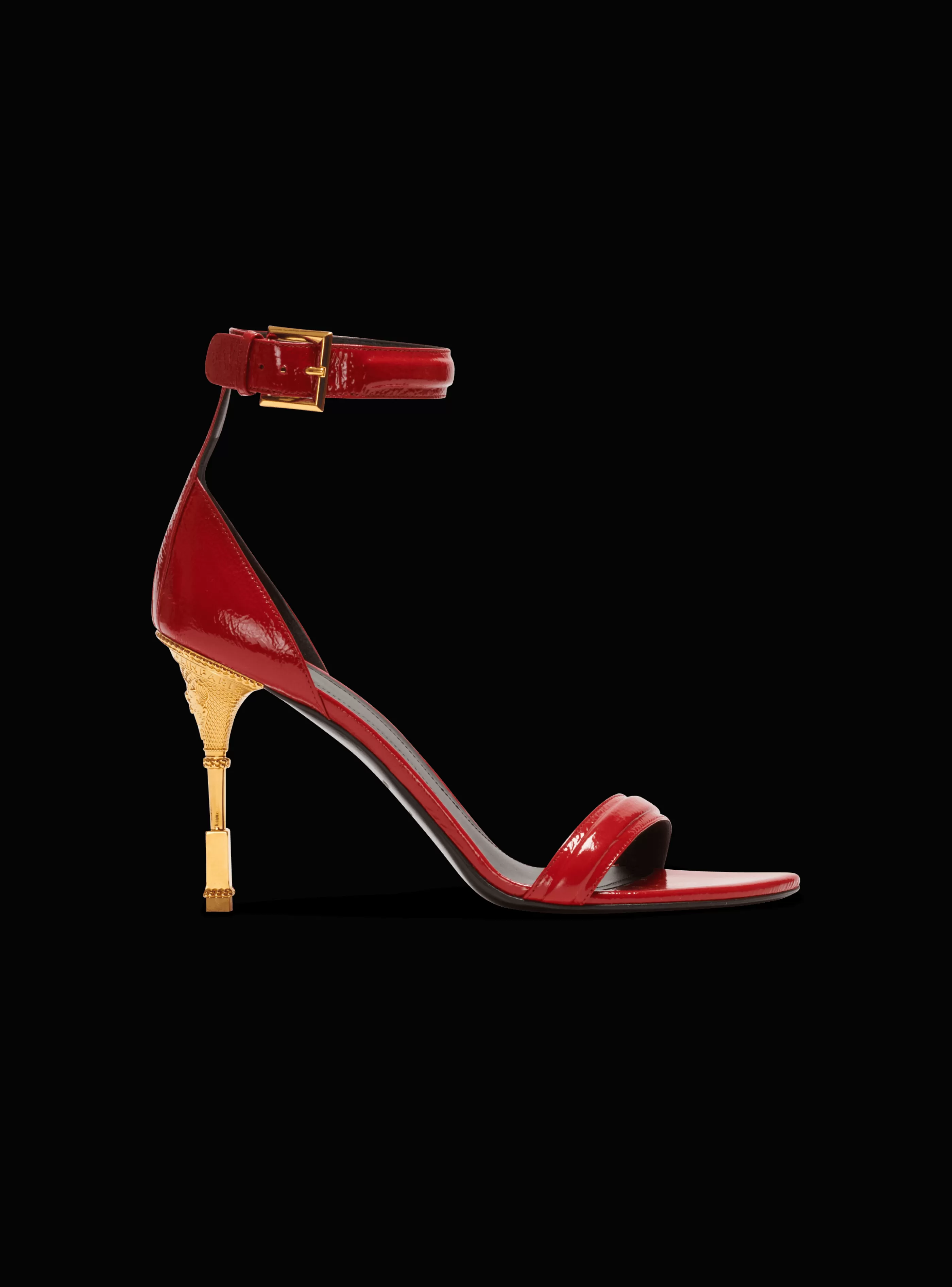 Balmain Scarpe Col Tacco Alto-Moneta Patent Leather Sandals red