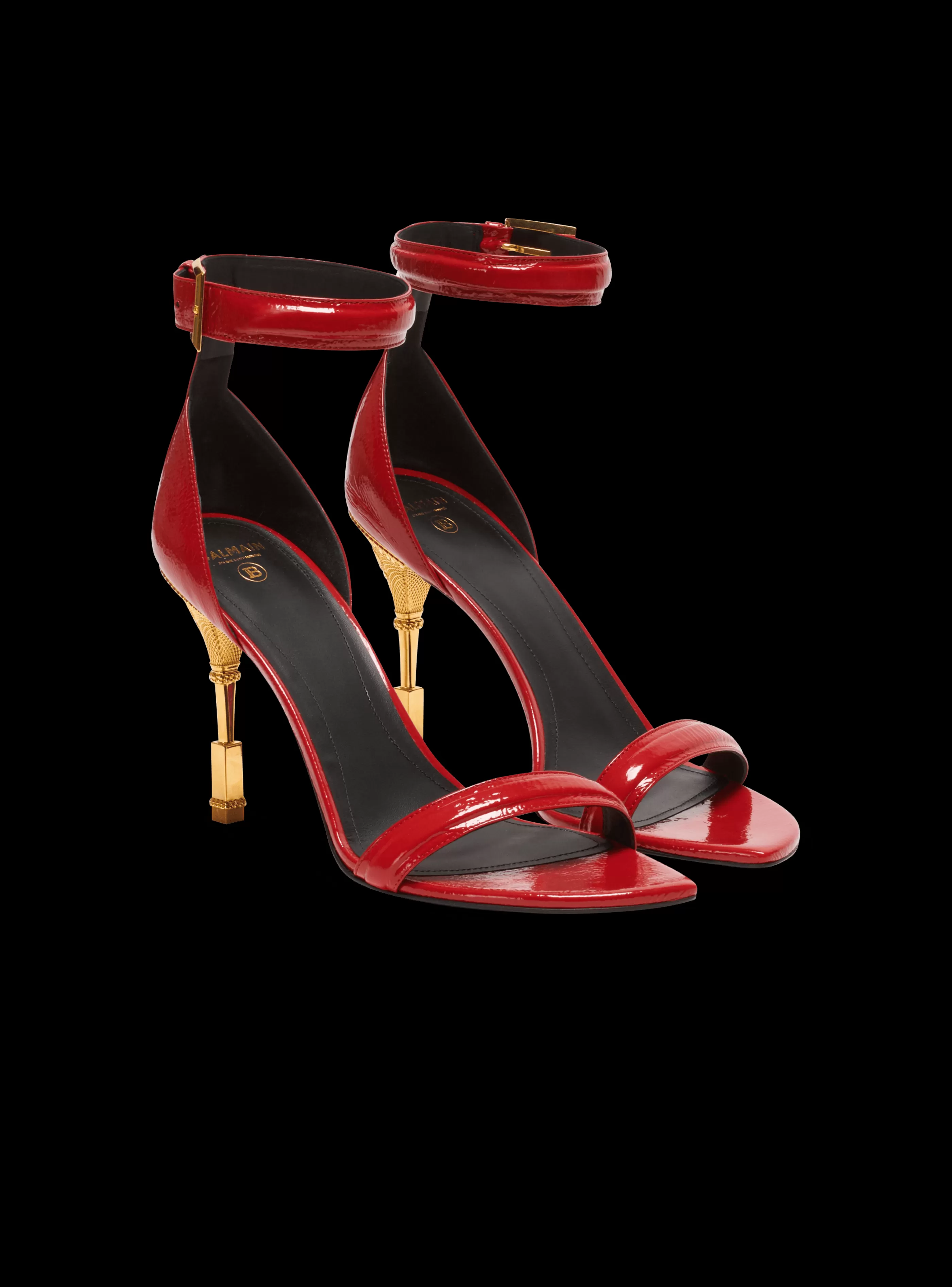 Balmain Scarpe Col Tacco Alto-Moneta Patent Leather Sandals red