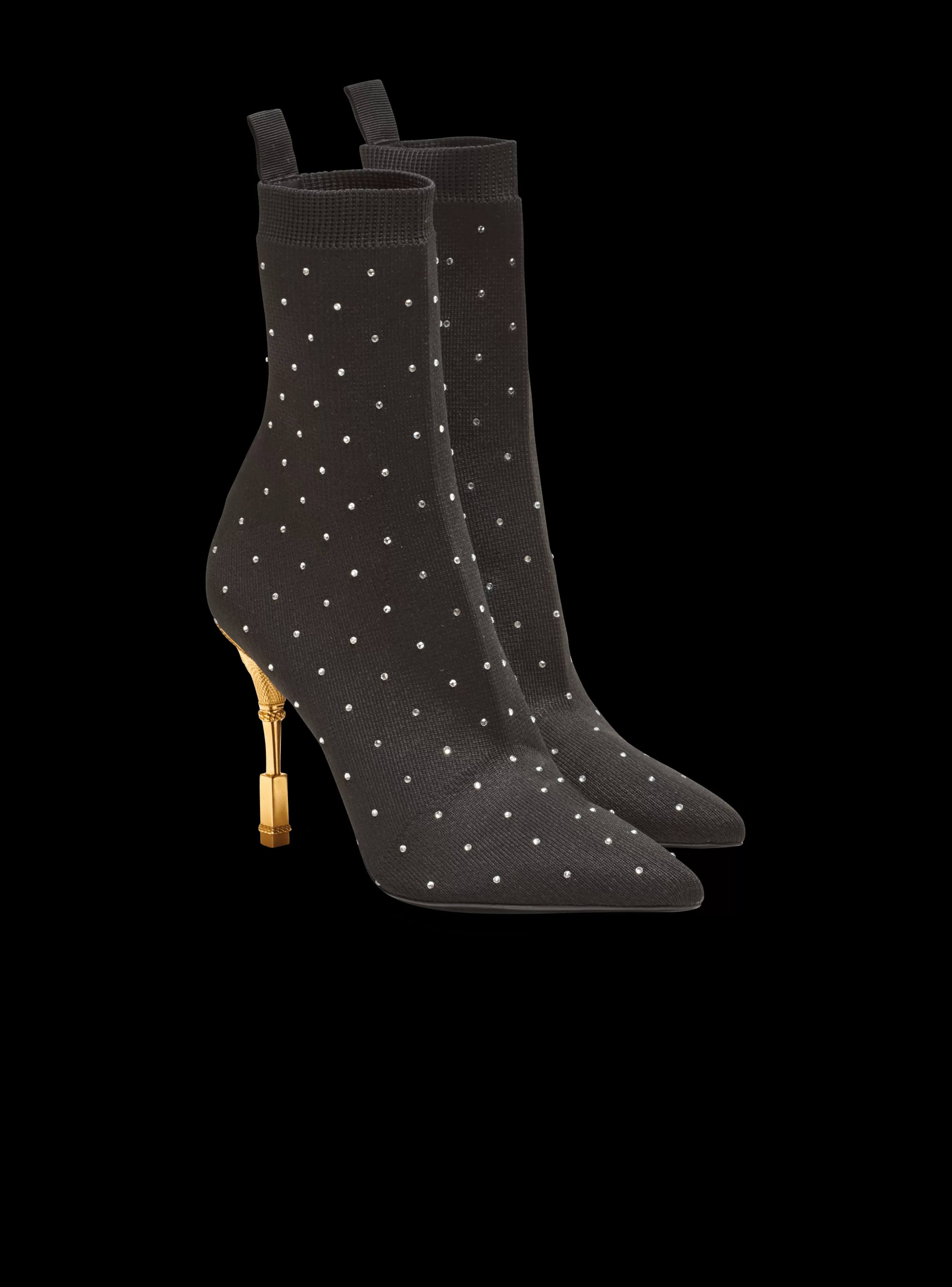 Balmain Stivali-Moneta Rhinestoned Knit Ankle Boots black