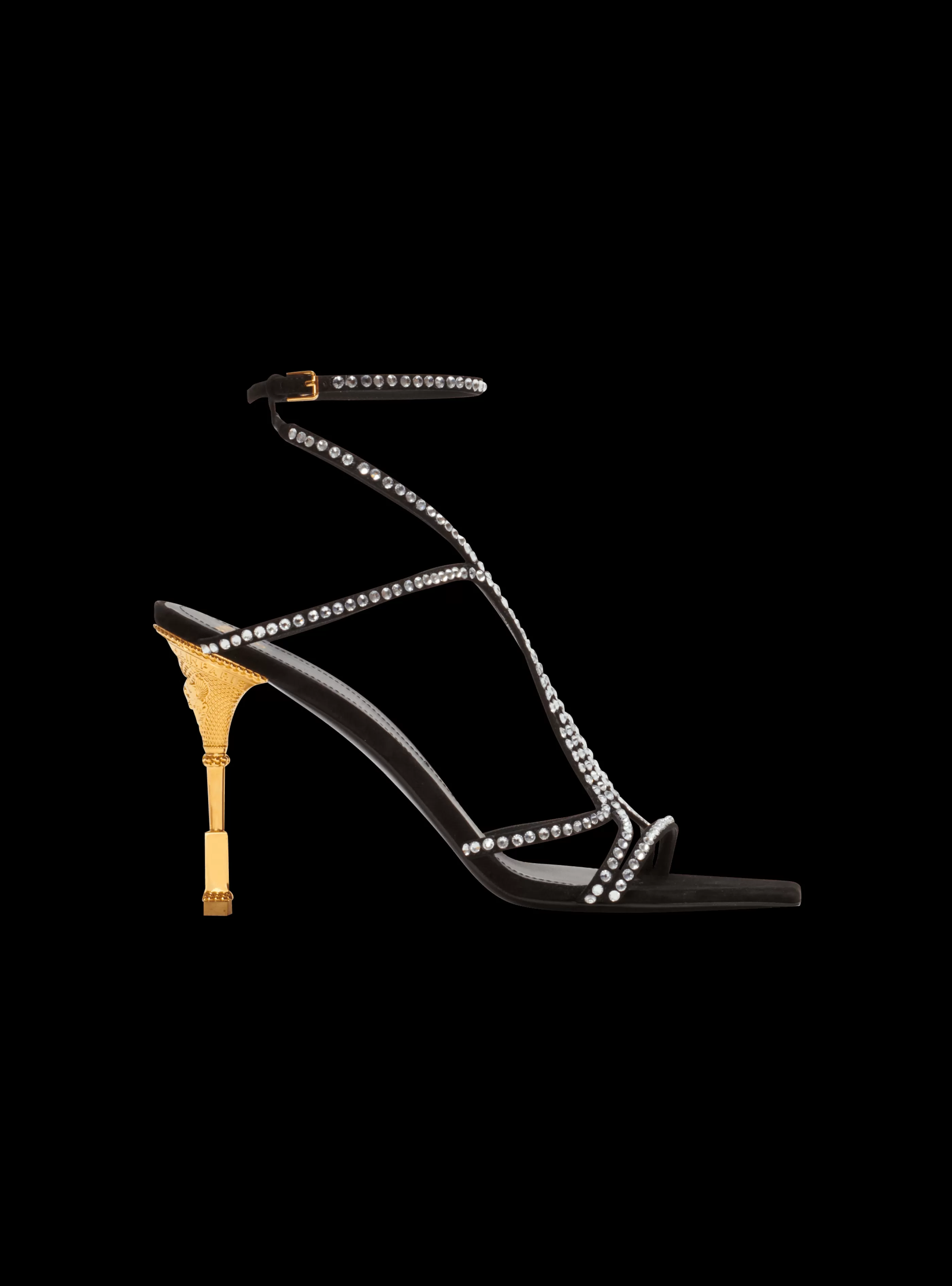 Balmain Scarpe Col Tacco Alto-Moneta Suede And Crystal Sandals black