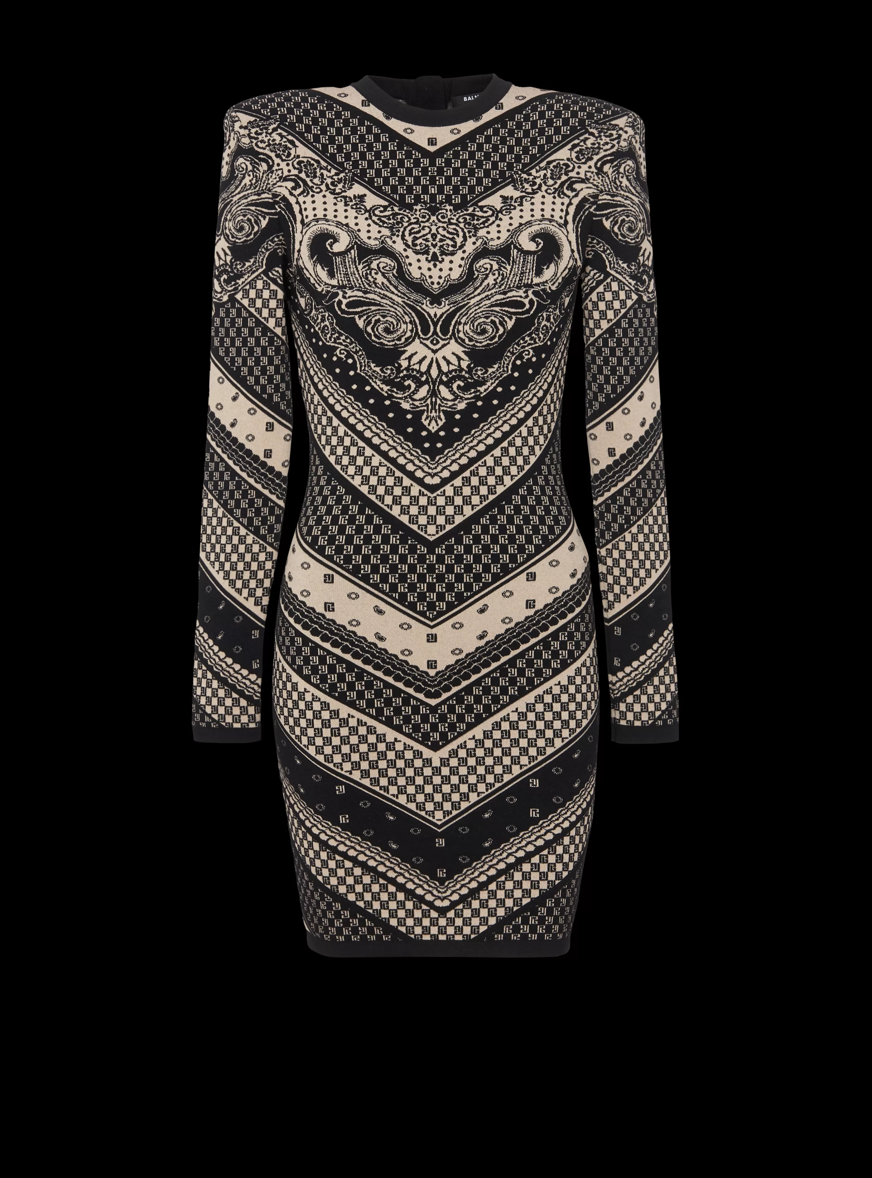 Balmain Maglieria | Abiti-Monogram And Paisley Knit Short Dress black
