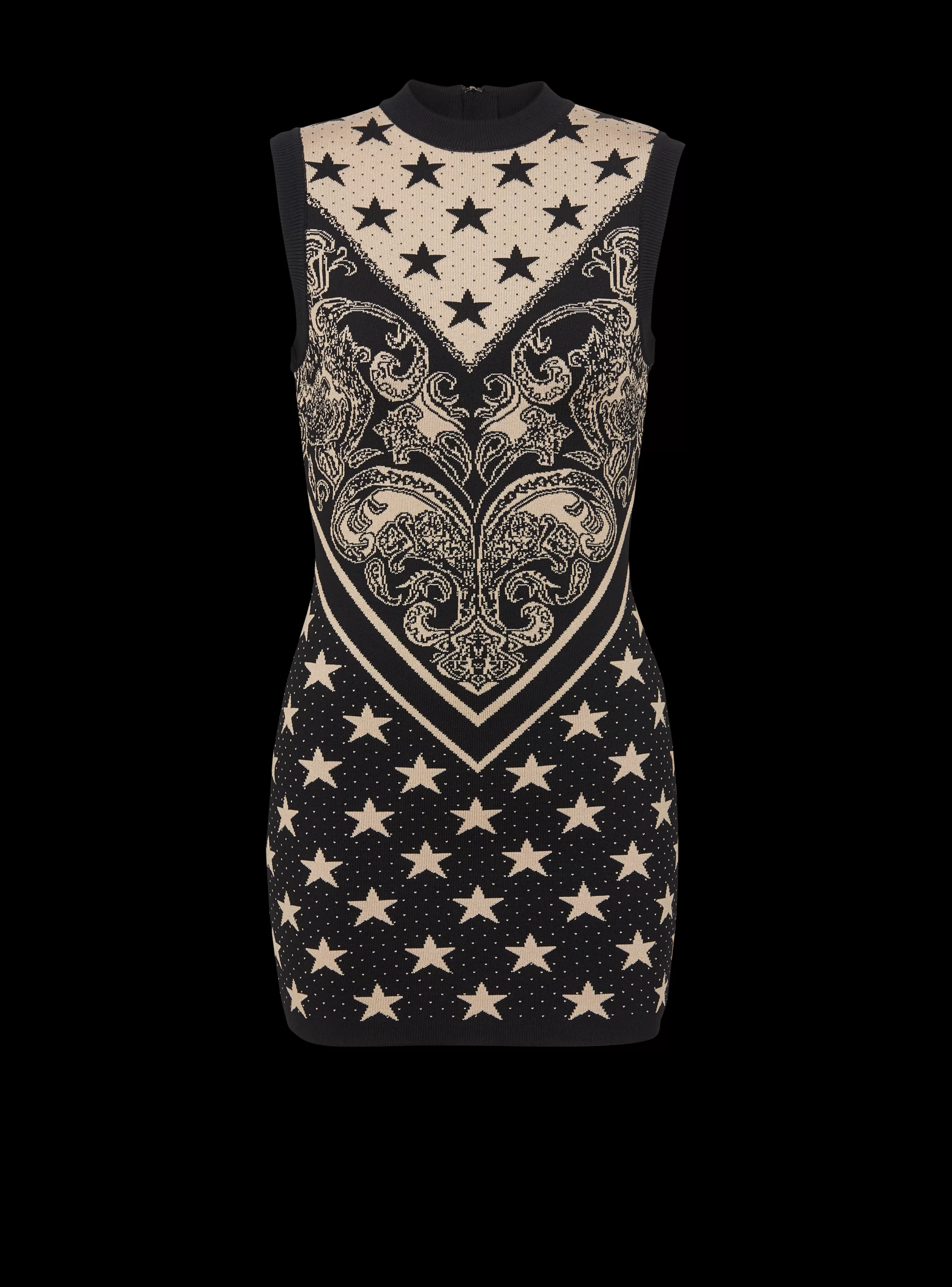 Balmain Maglieria | Abiti-Monogram And Star Knit Short Dress black