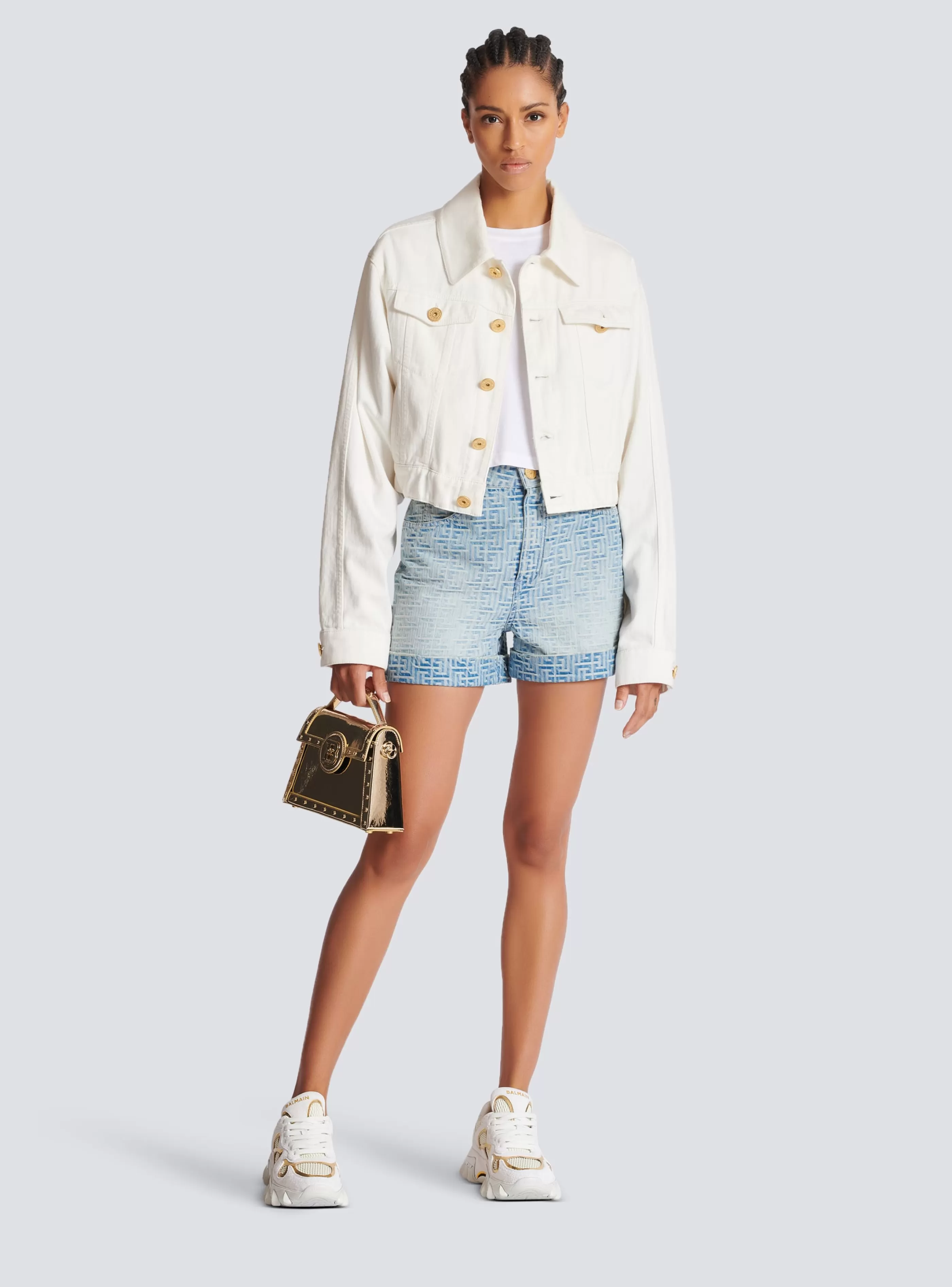 Balmain Denim-Monogram Denim Short blue