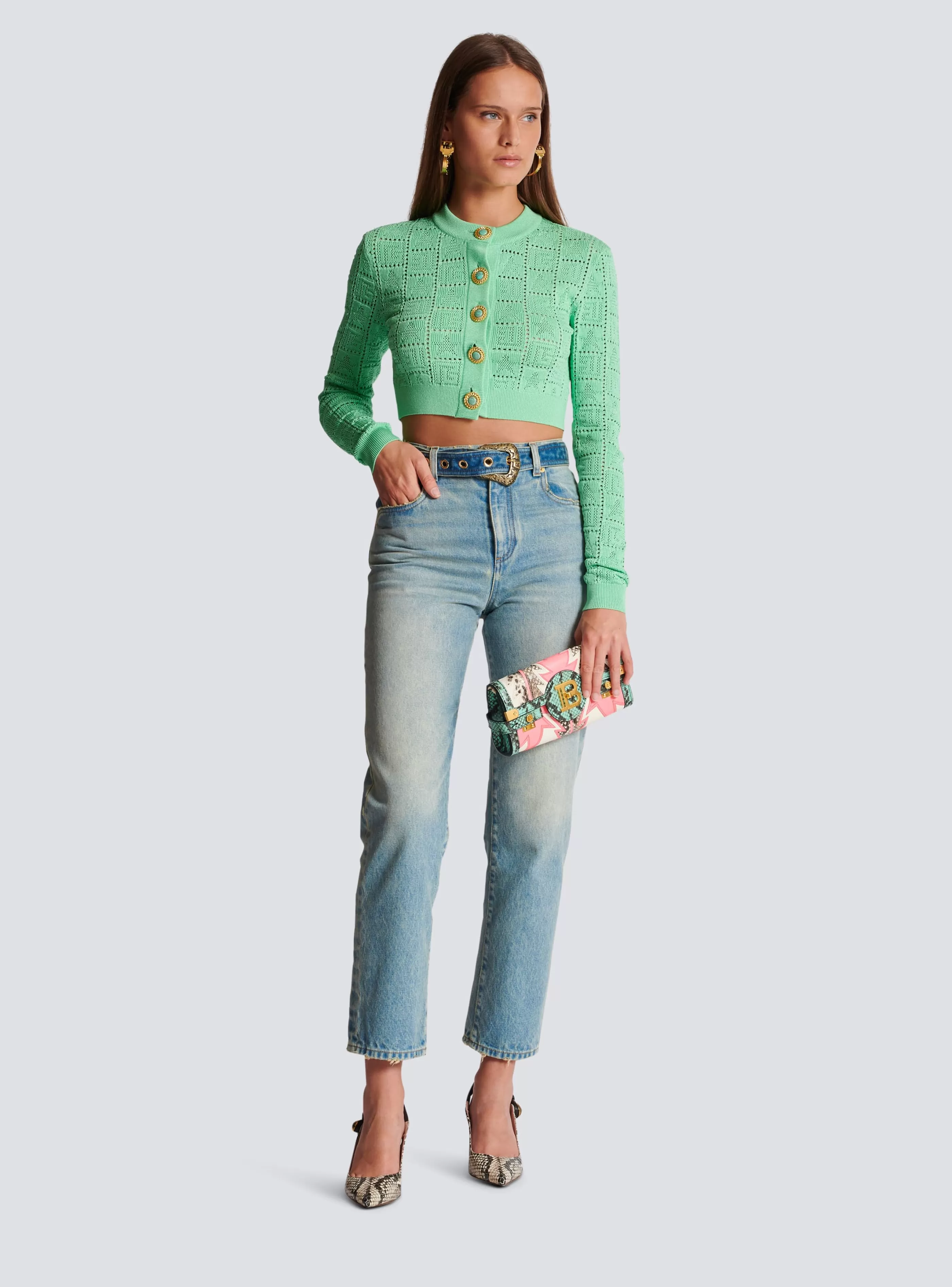 Balmain Maglieria-Monogram Knit Cardigan green