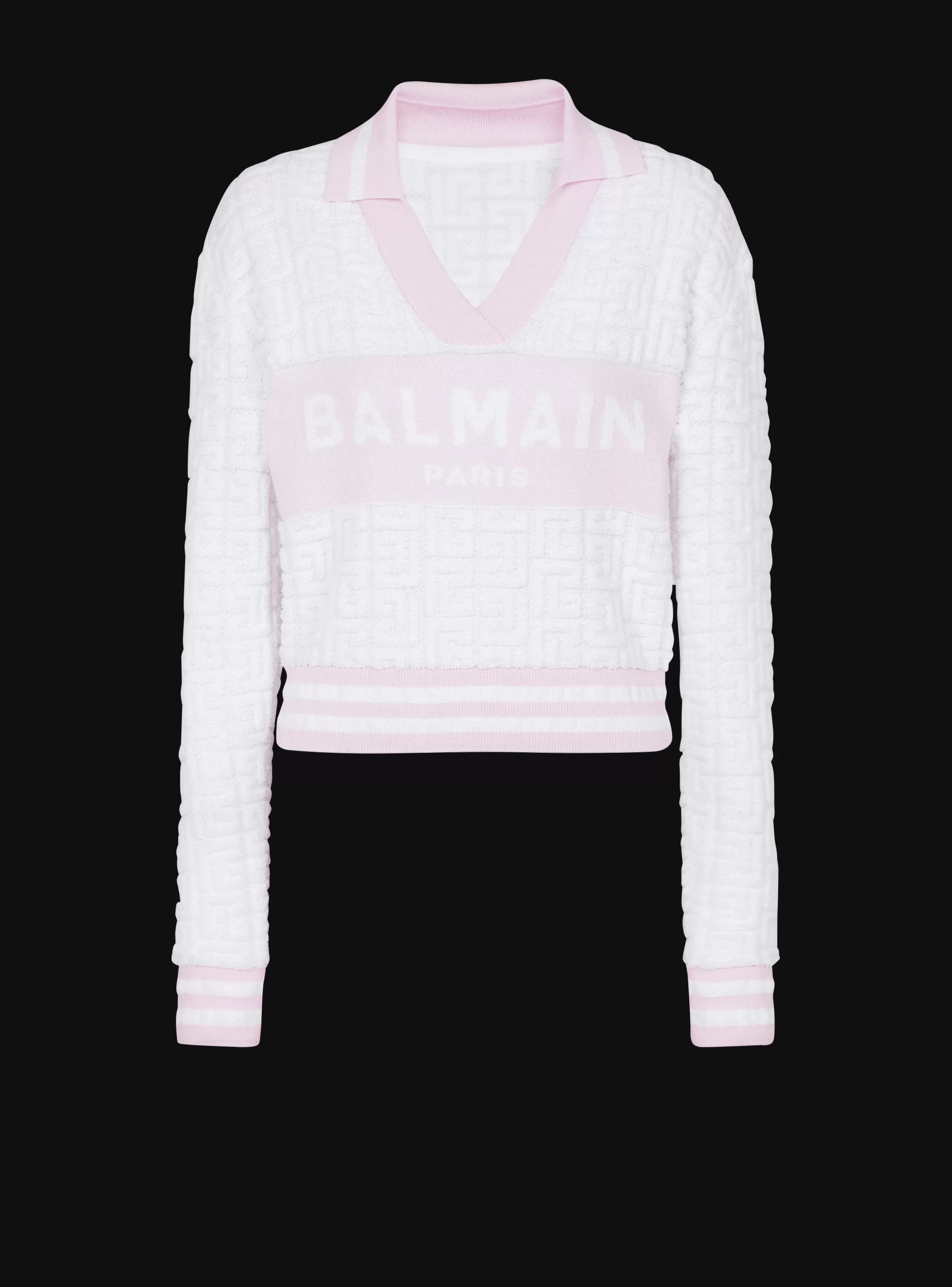 Balmain Maglieria-Monogram Knit Polo pink