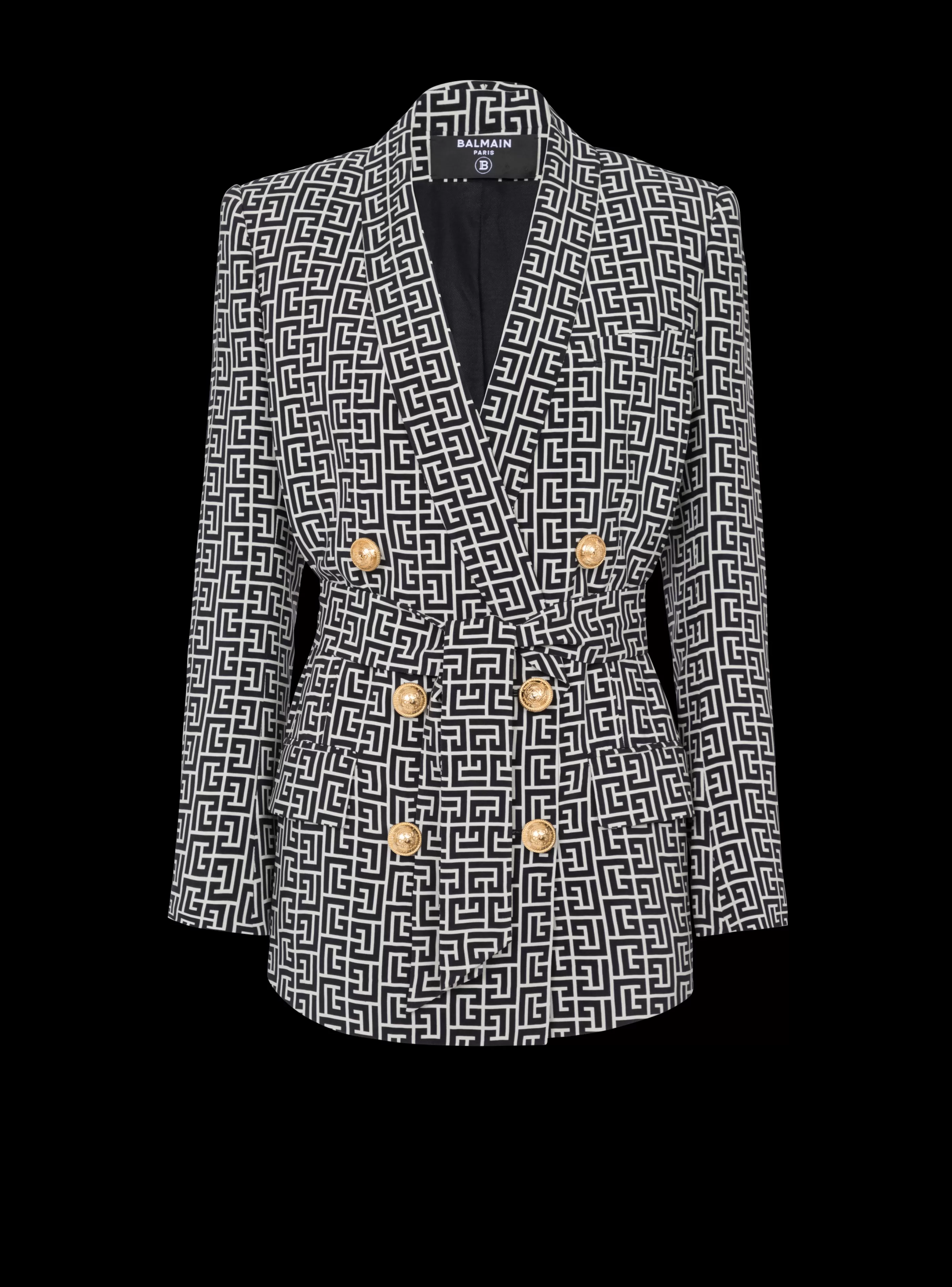 Balmain Giacche E Blazer-Monogram Printed Jacket With Shawl Collar black