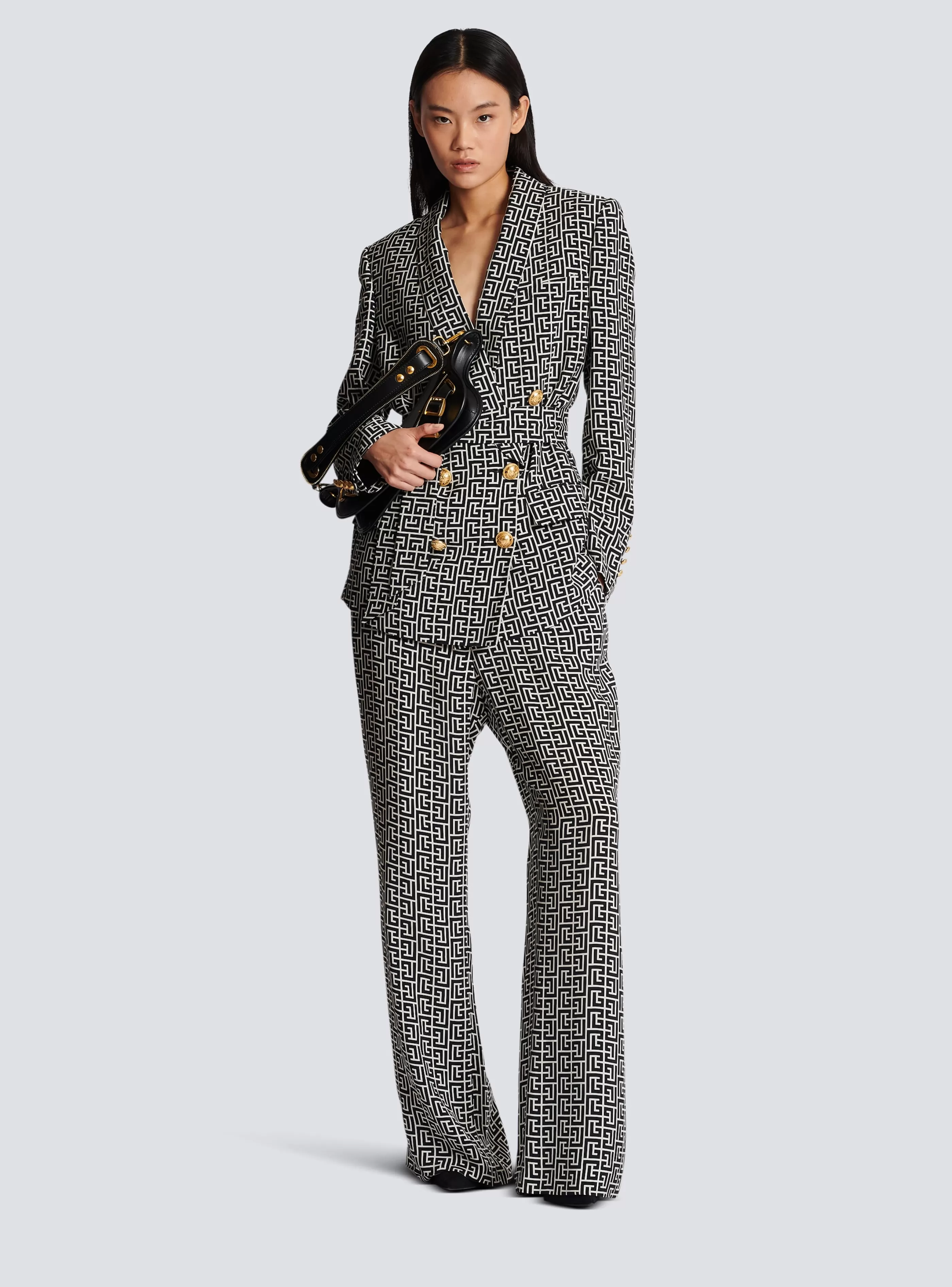 Balmain Giacche E Blazer-Monogram Printed Jacket With Shawl Collar black