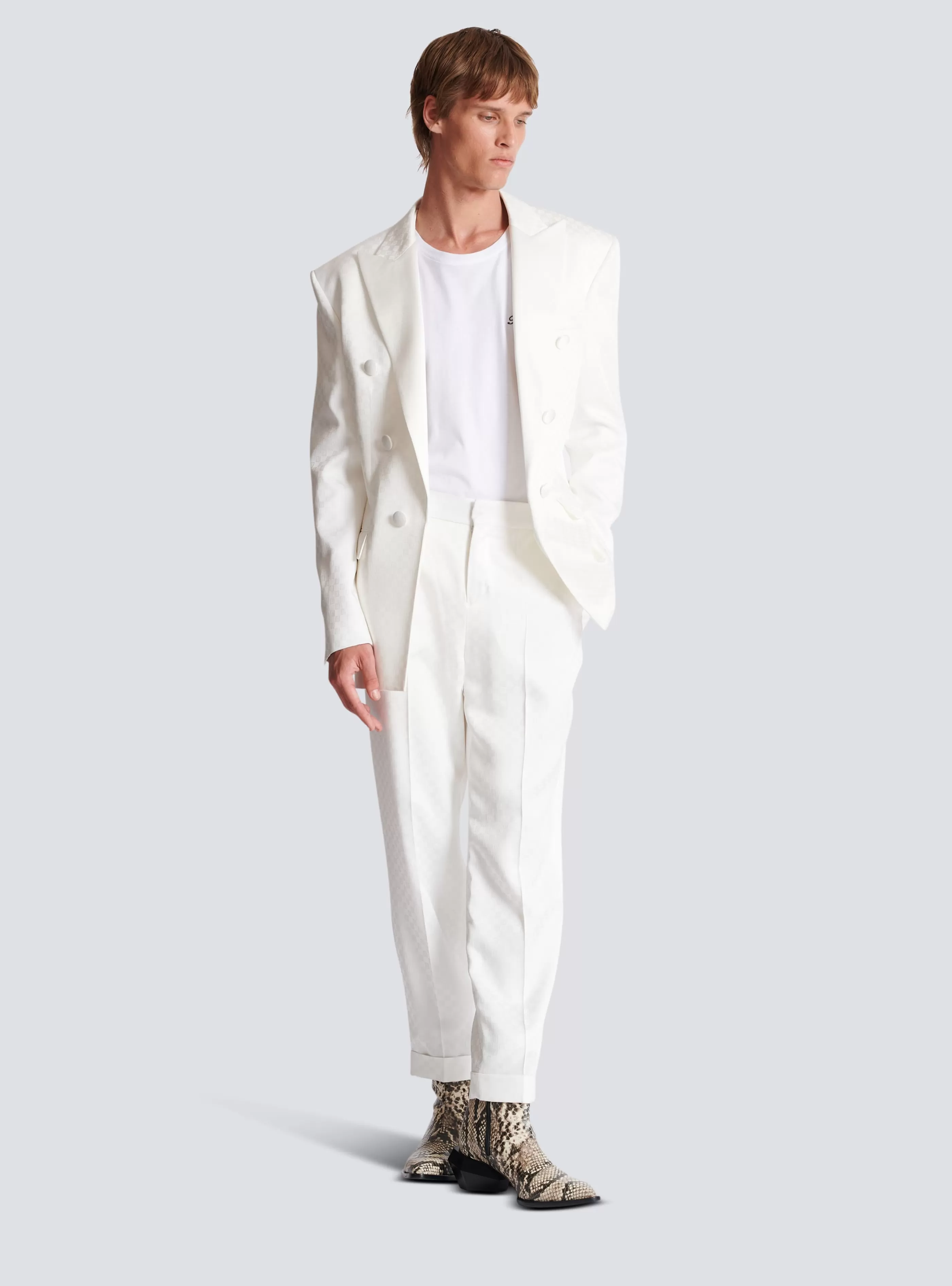 Balmain Pantaloni E Pantaloncini-Monogram Satin Trousers white