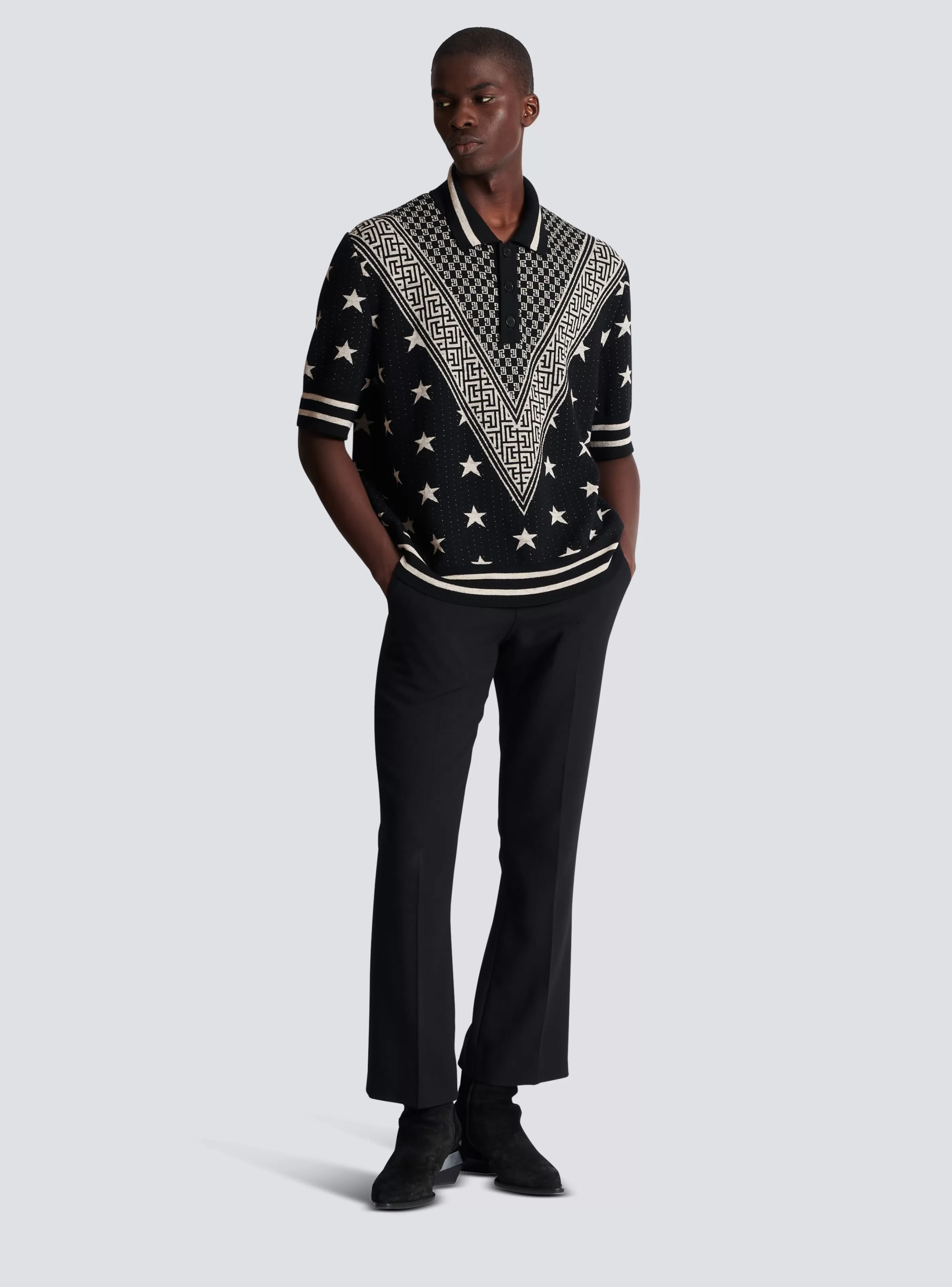 Balmain Camicie E Polo-Monogram Stars Polo Shirt black