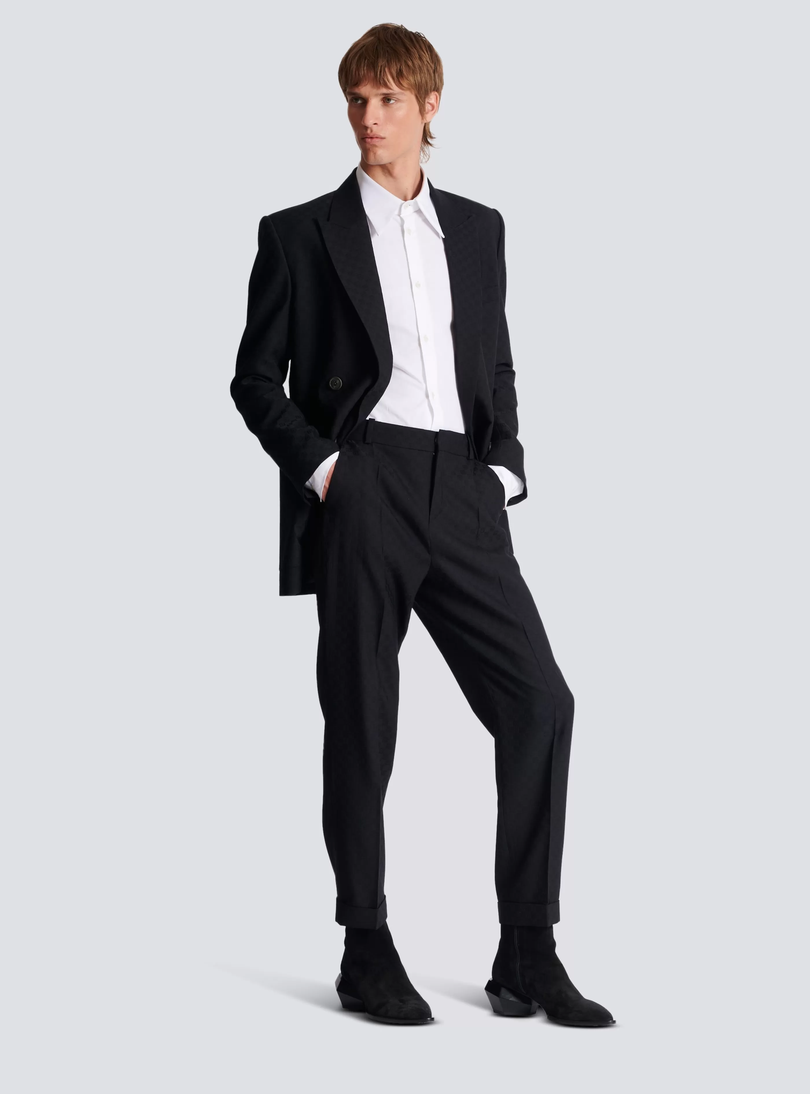Balmain Pantaloni E Pantaloncini-Monogram Wool Trousers black