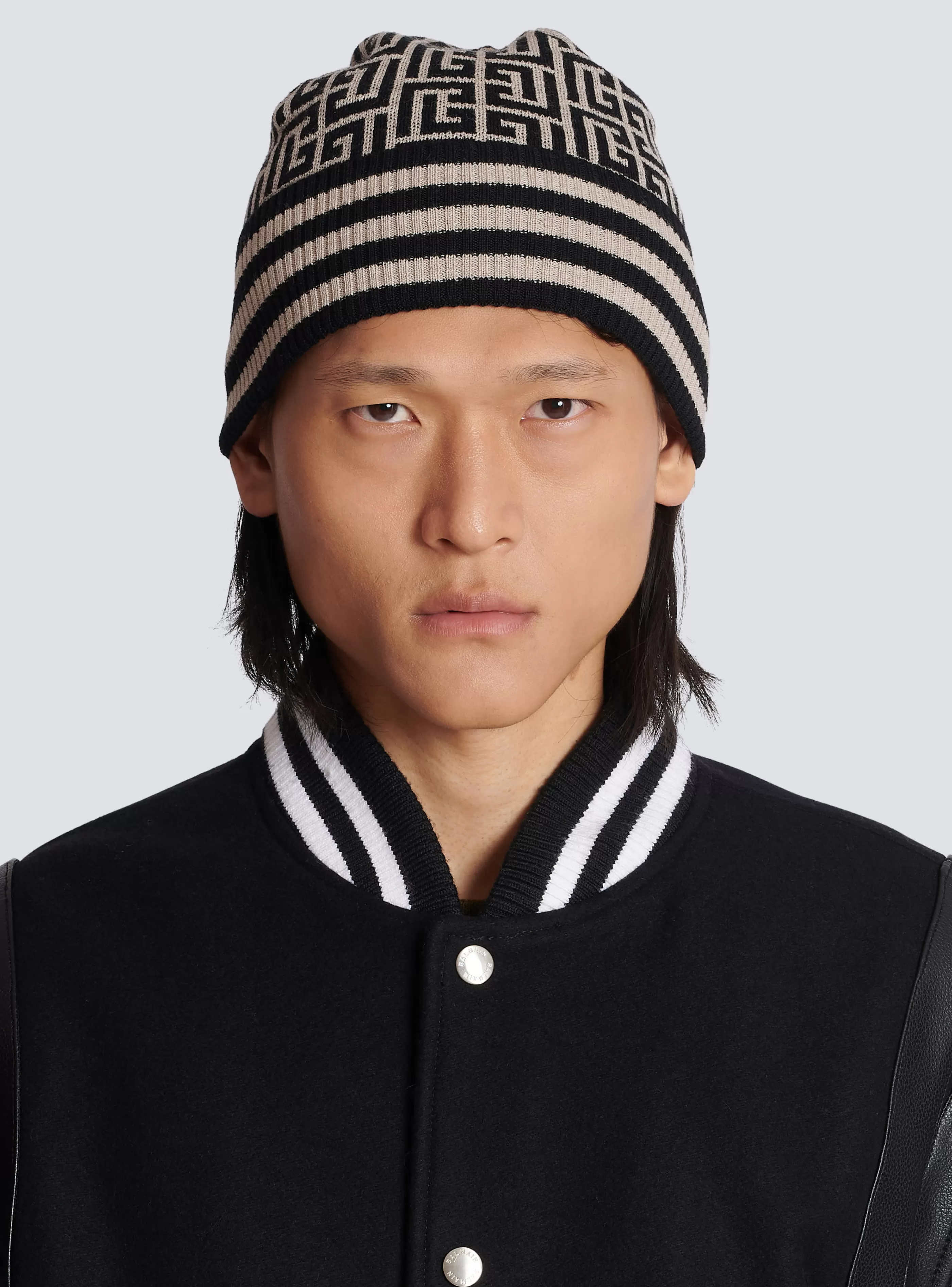 Balmain Cappelli-Monogrammed Embroidered Wool Hat black