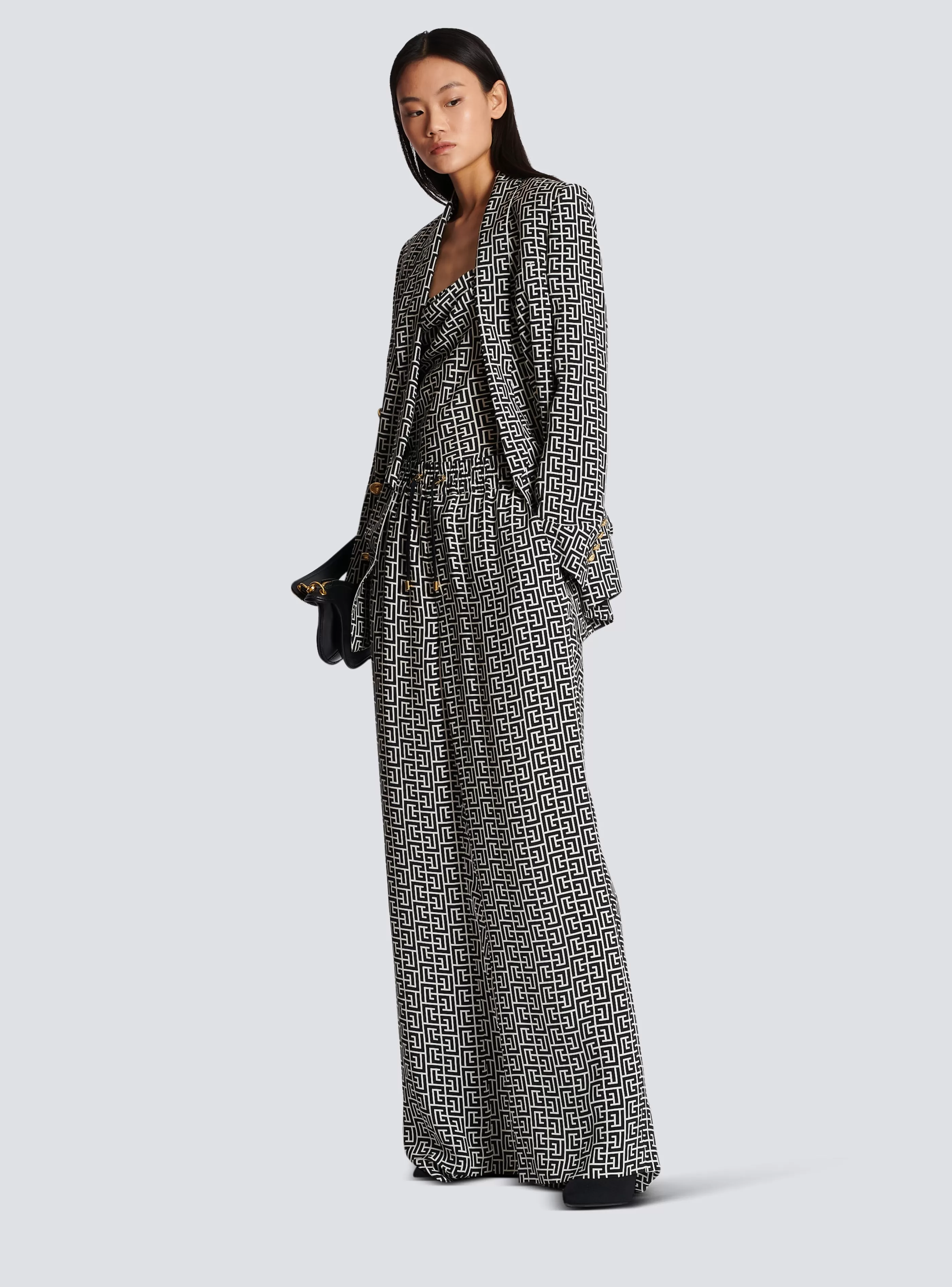 Balmain Pantaloni E Pantaloncini-Monogrammed Flowing Trousers black