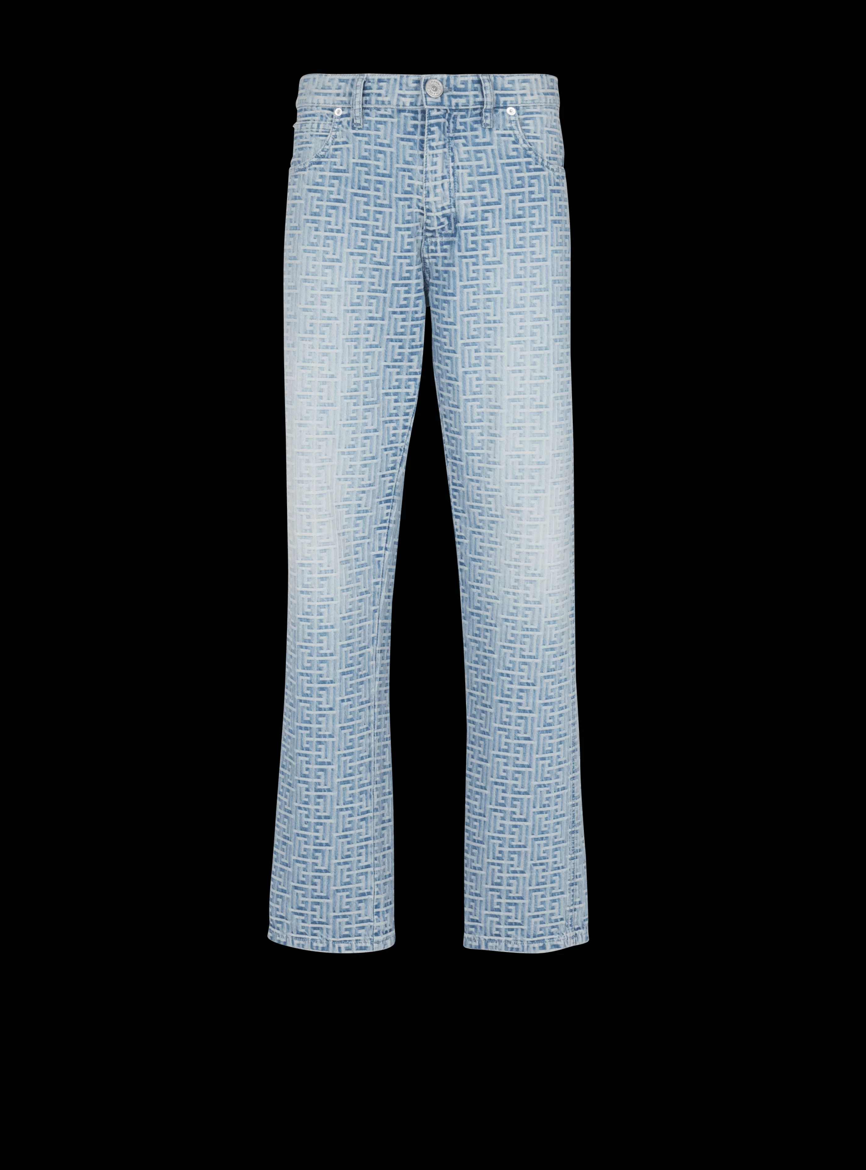 Balmain Denim-Monogrammed Jacquard Denim Jeans blue