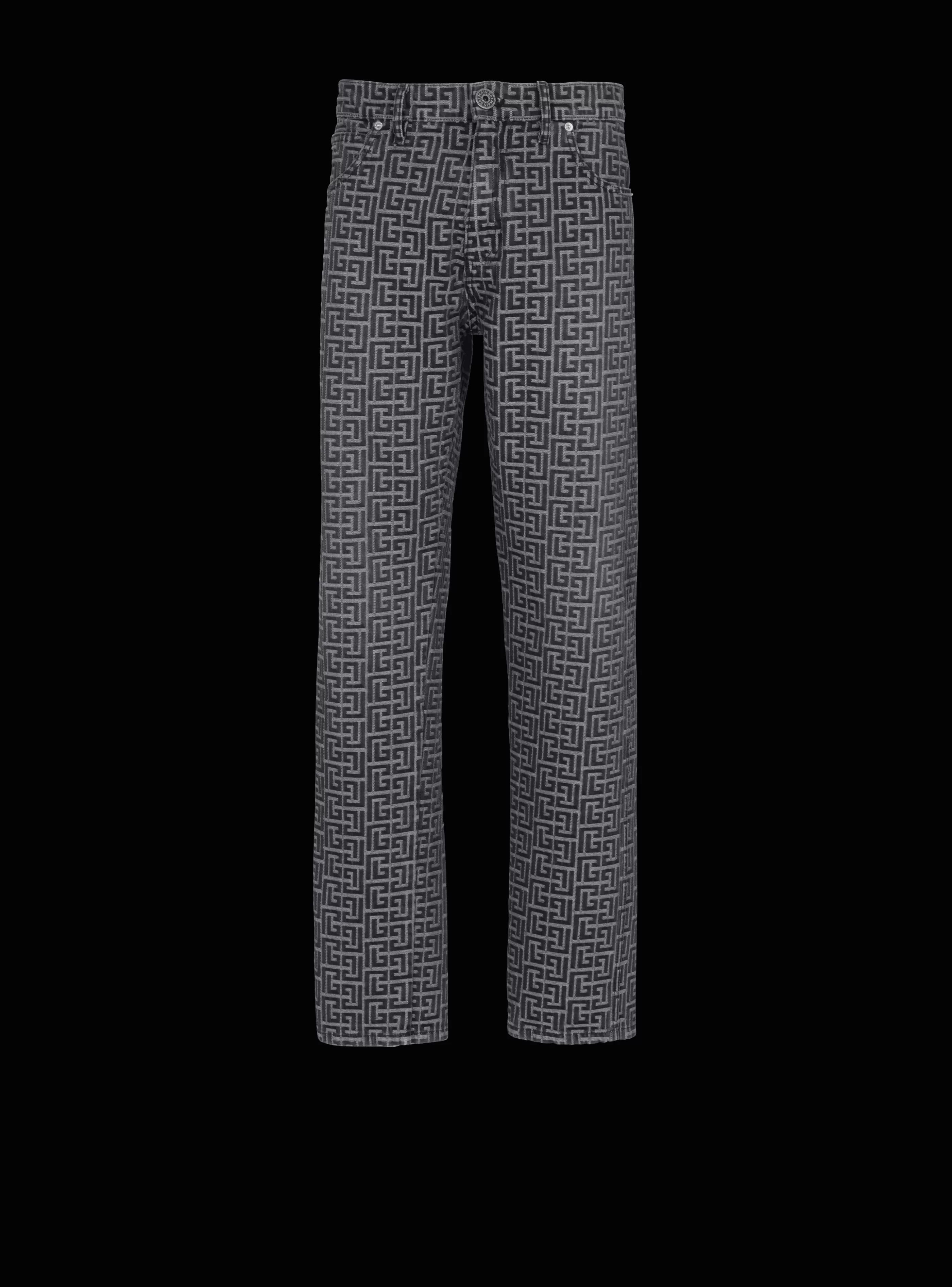 Balmain Denim-Monogrammed Jacquard Denim Jeans black