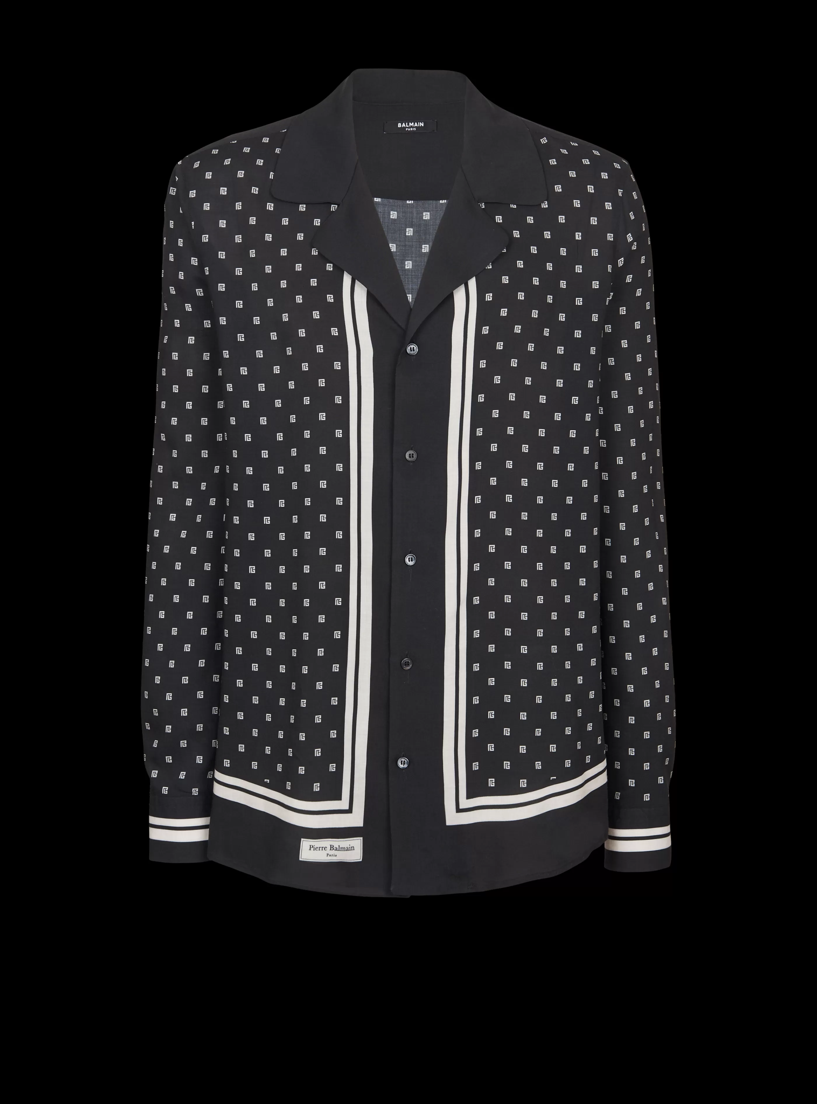 Balmain Camicie E Polo-Monogrammed Scarf-print Shirt black