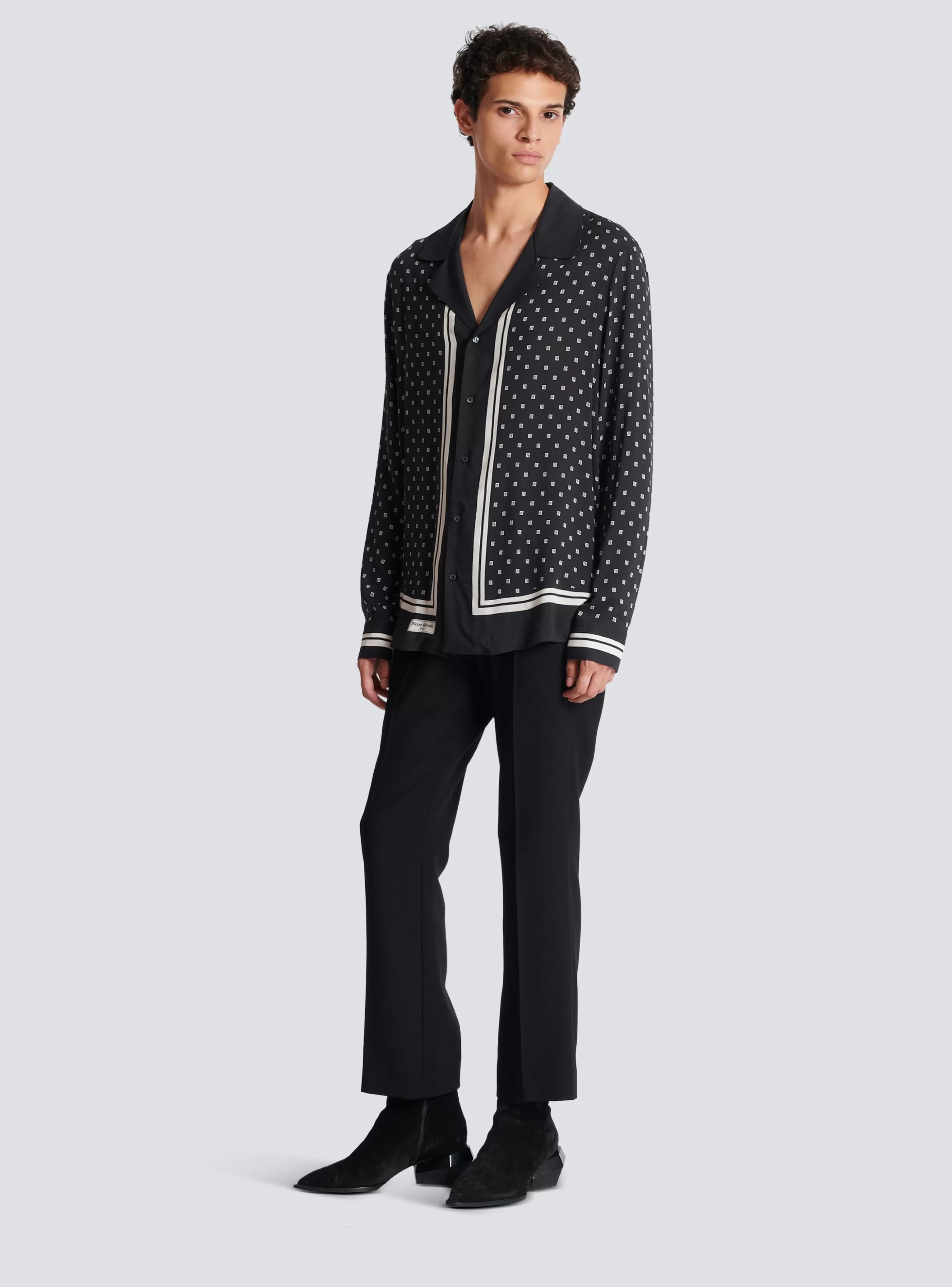 Balmain Camicie E Polo-Monogrammed Scarf-print Shirt black