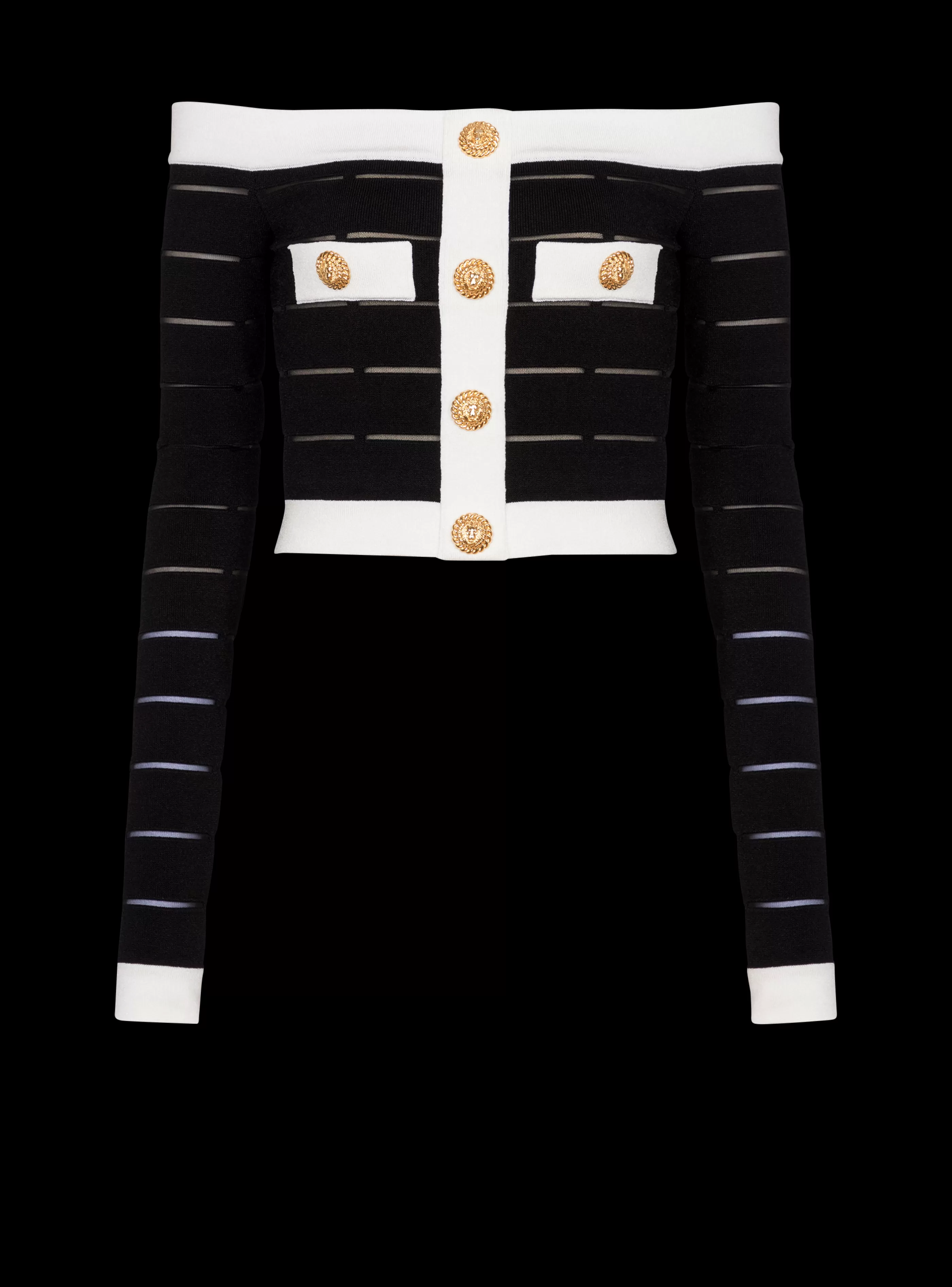 Balmain Top E Camicie-Off-the-shoulder Knit Top black