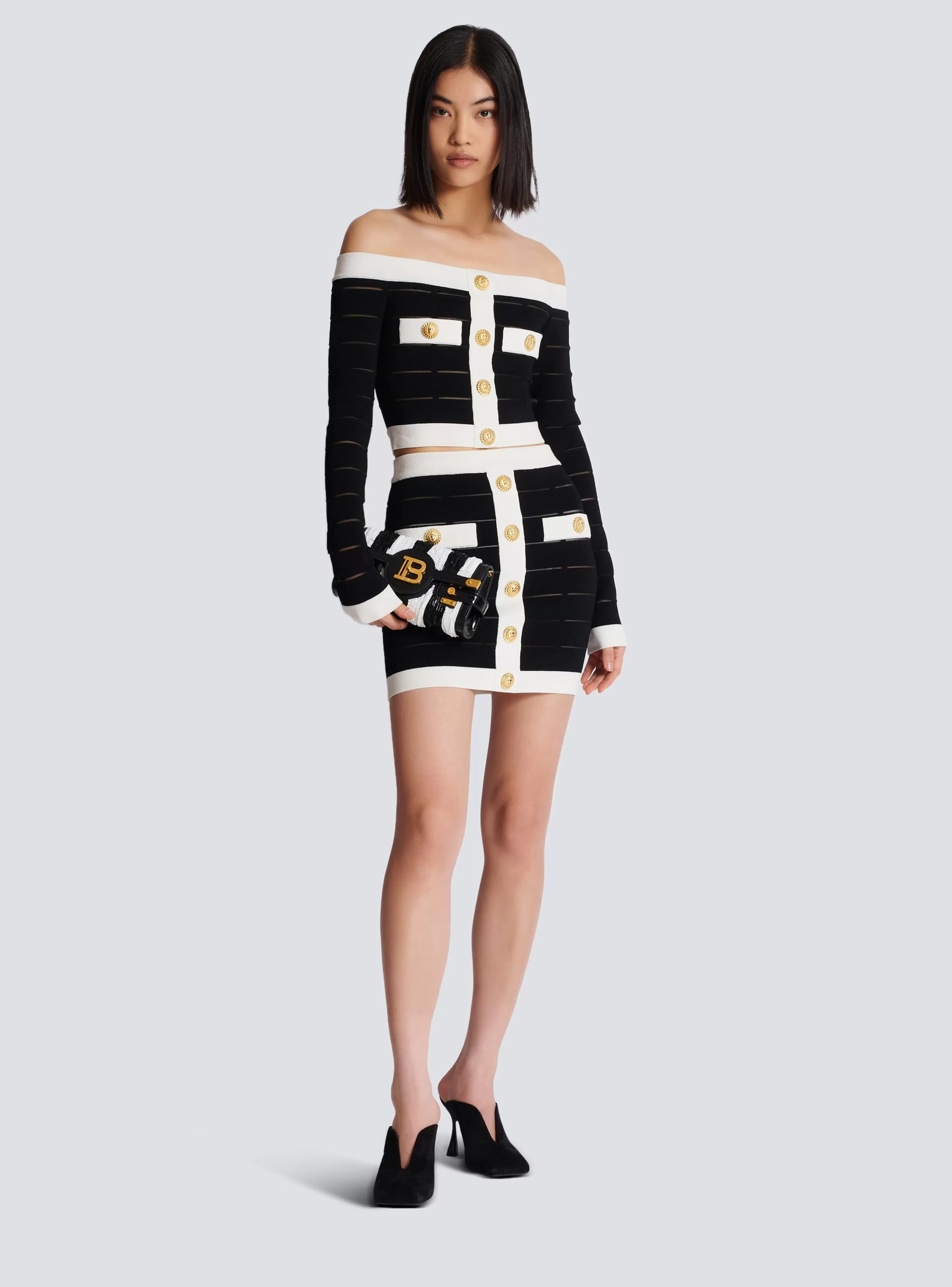 Balmain Top E Camicie-Off-the-shoulder Knit Top black