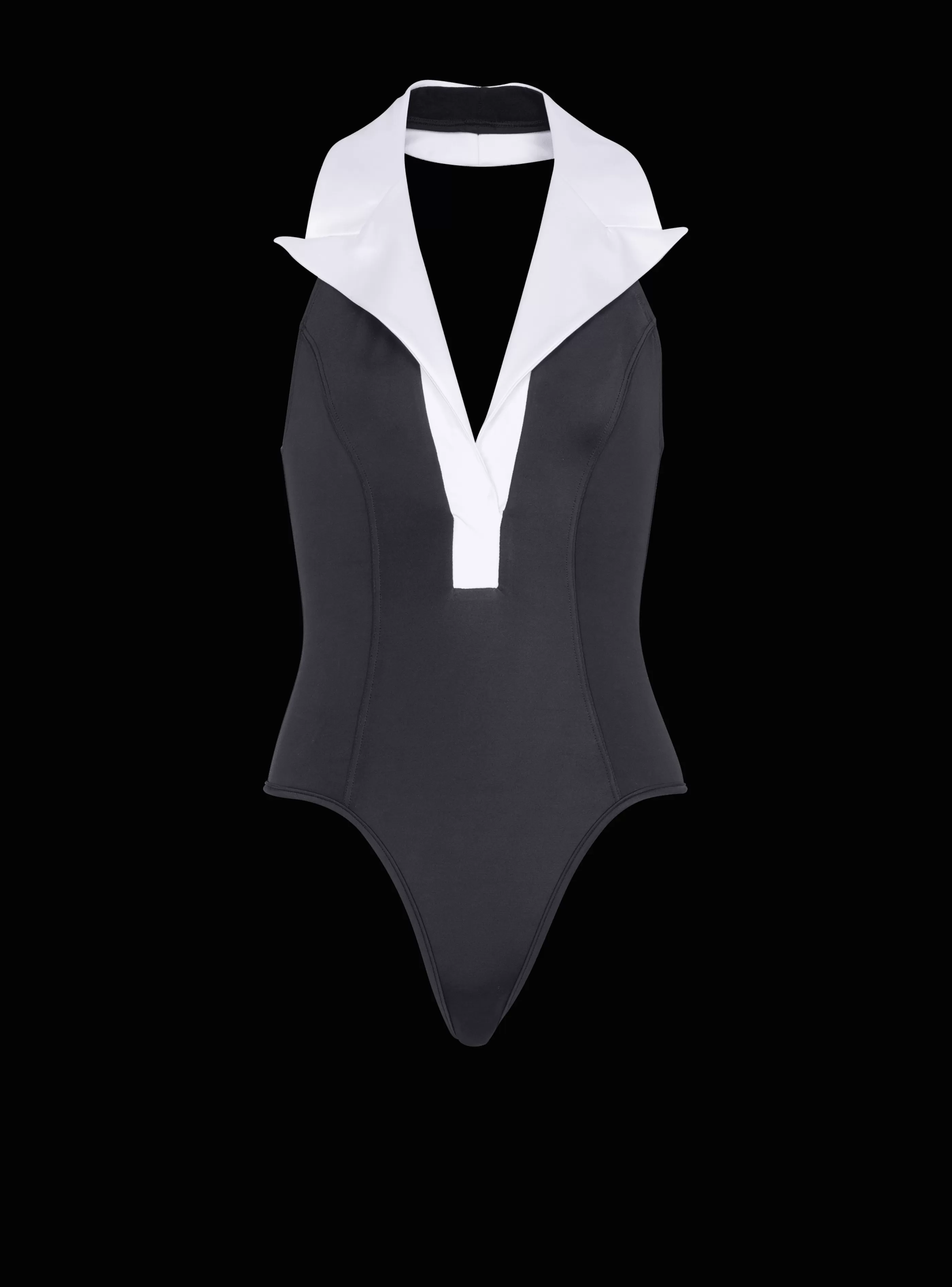Balmain Costumi Da Bagno-One-piece Swimsuit With Contrasting Collar black