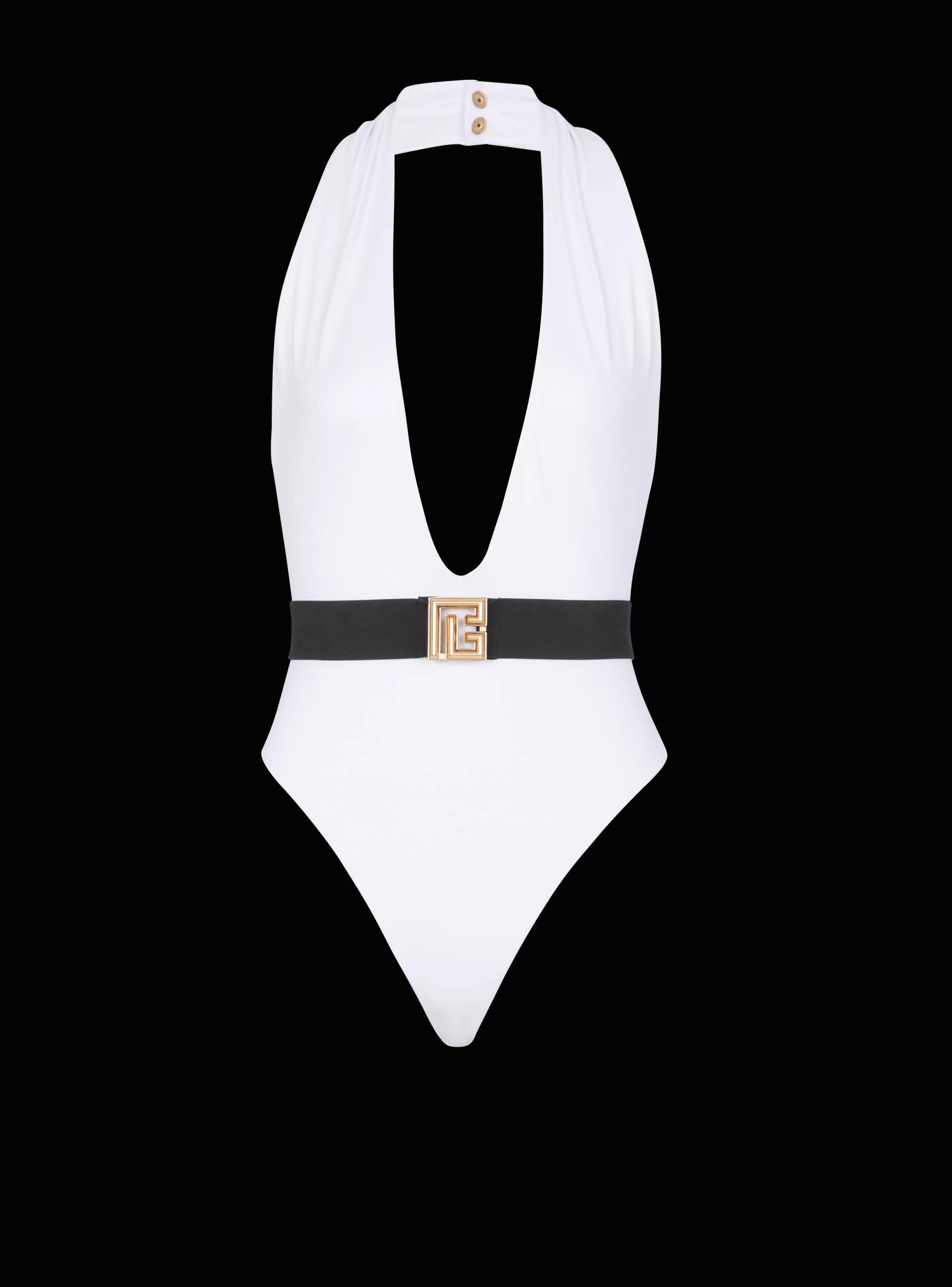 Balmain Costumi Da Bagno-One-piece Swimsuit With PB Belt white