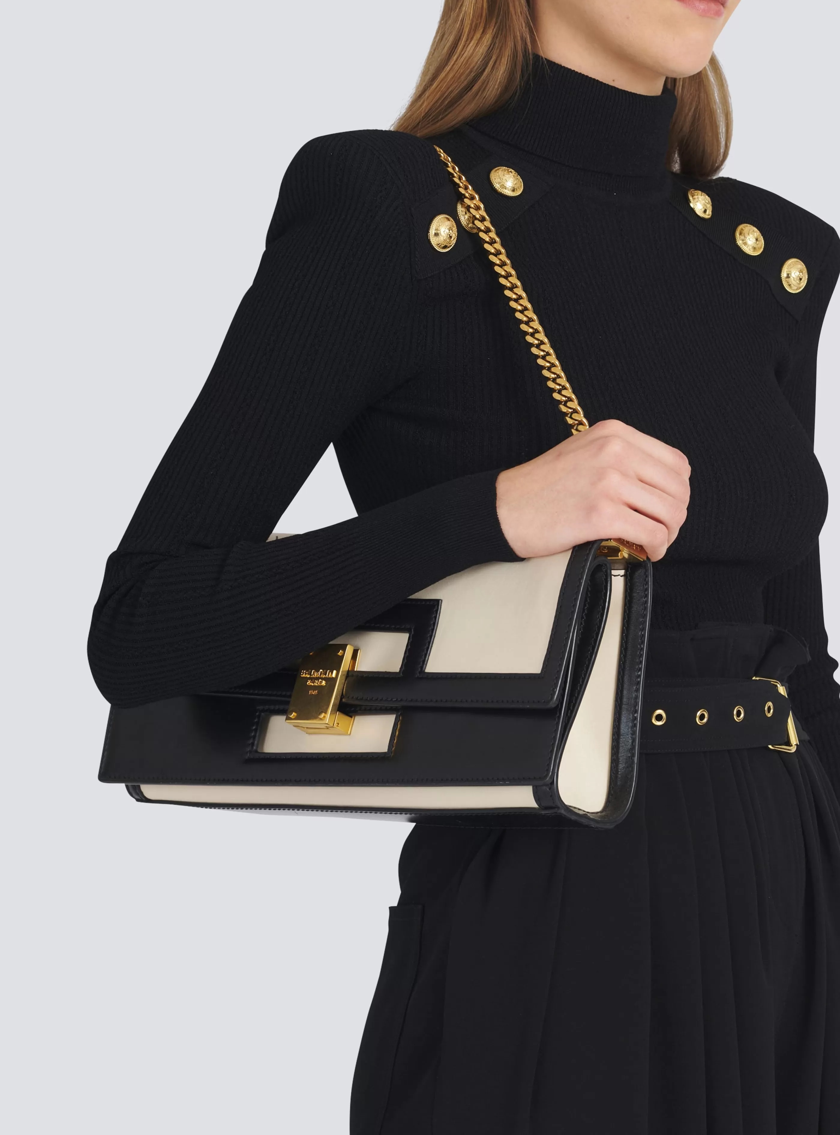 Balmain Borse Mini | Borse A Tracolla-Oversized Black And Leather 1945 Heritage Clutch Bag white