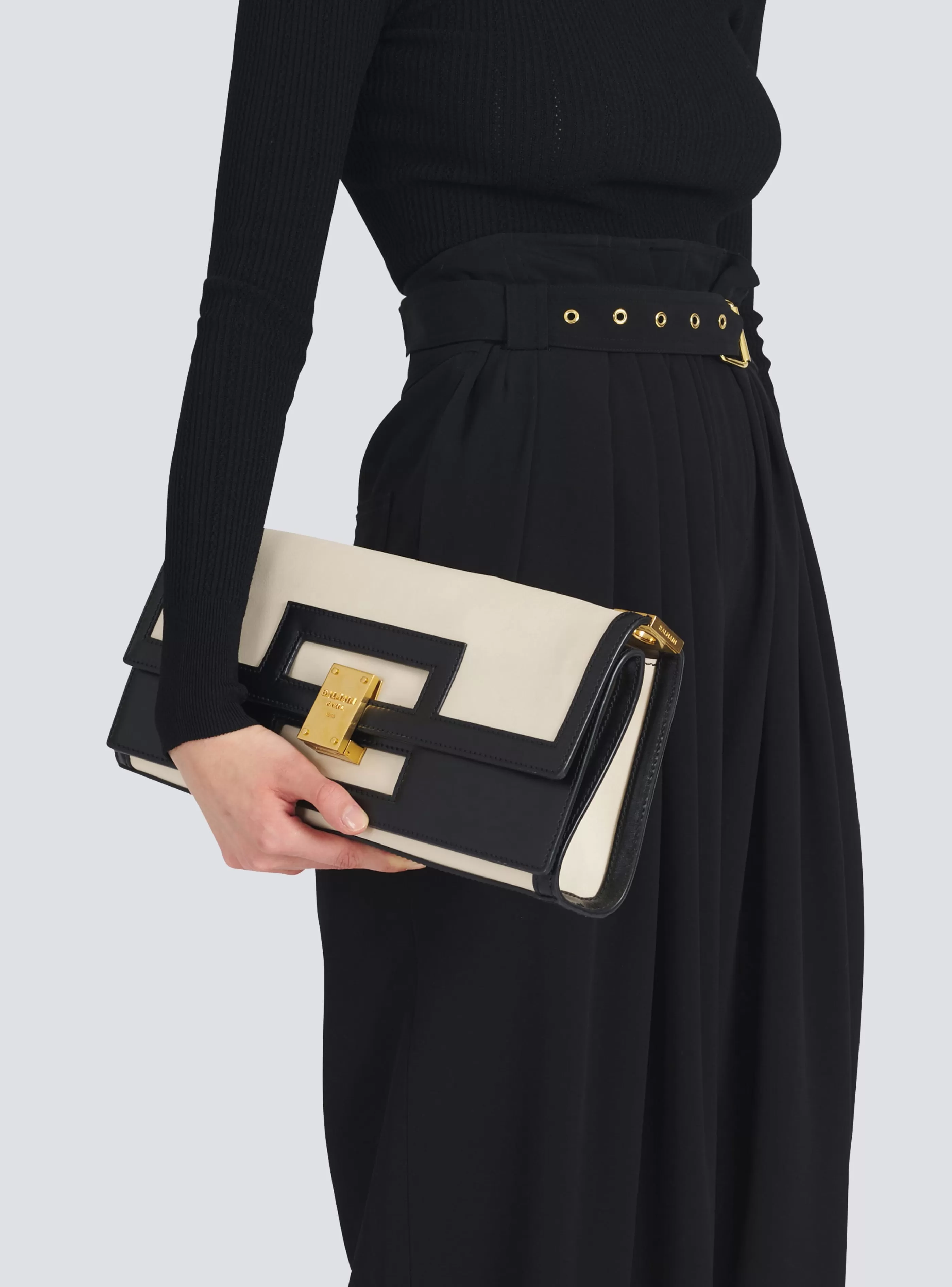Balmain Borse Mini | Borse A Tracolla-Oversized Black And Leather 1945 Heritage Clutch Bag white