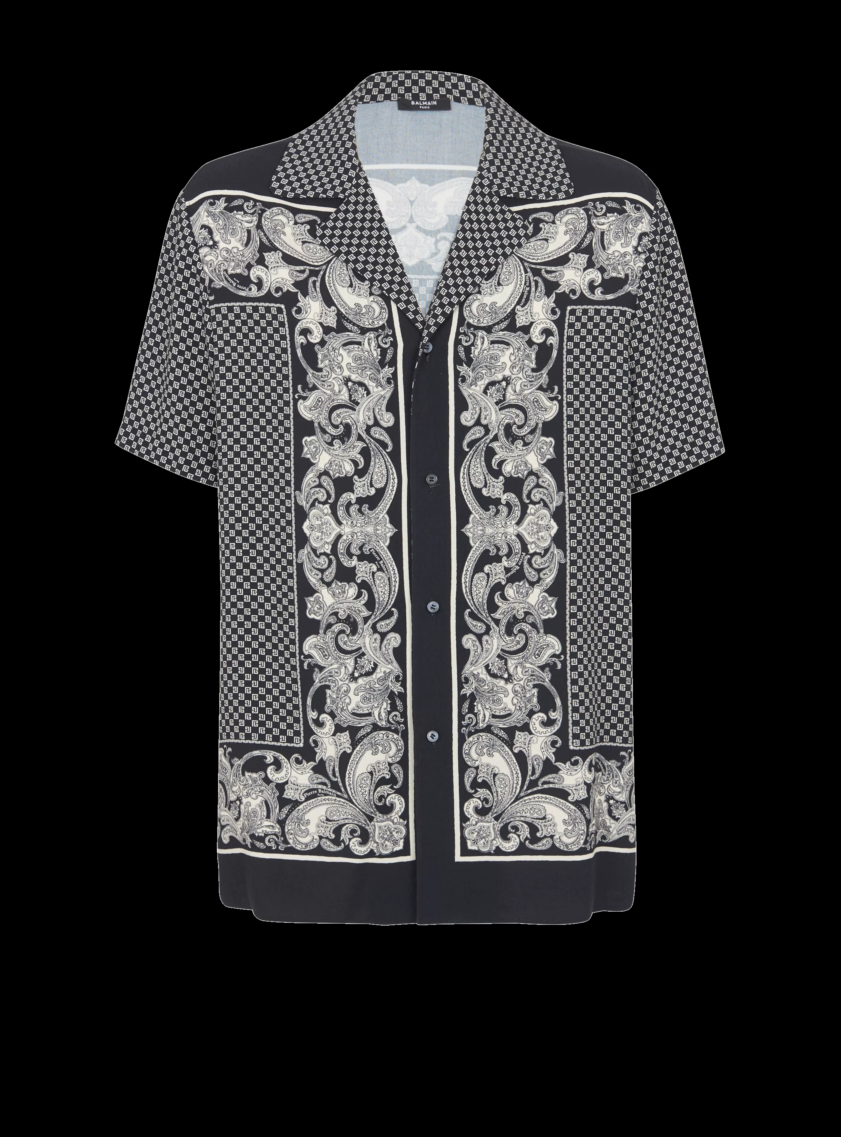 Balmain Camicie E Polo-Paisley And Mini Monogram Printed Silk Shirt black