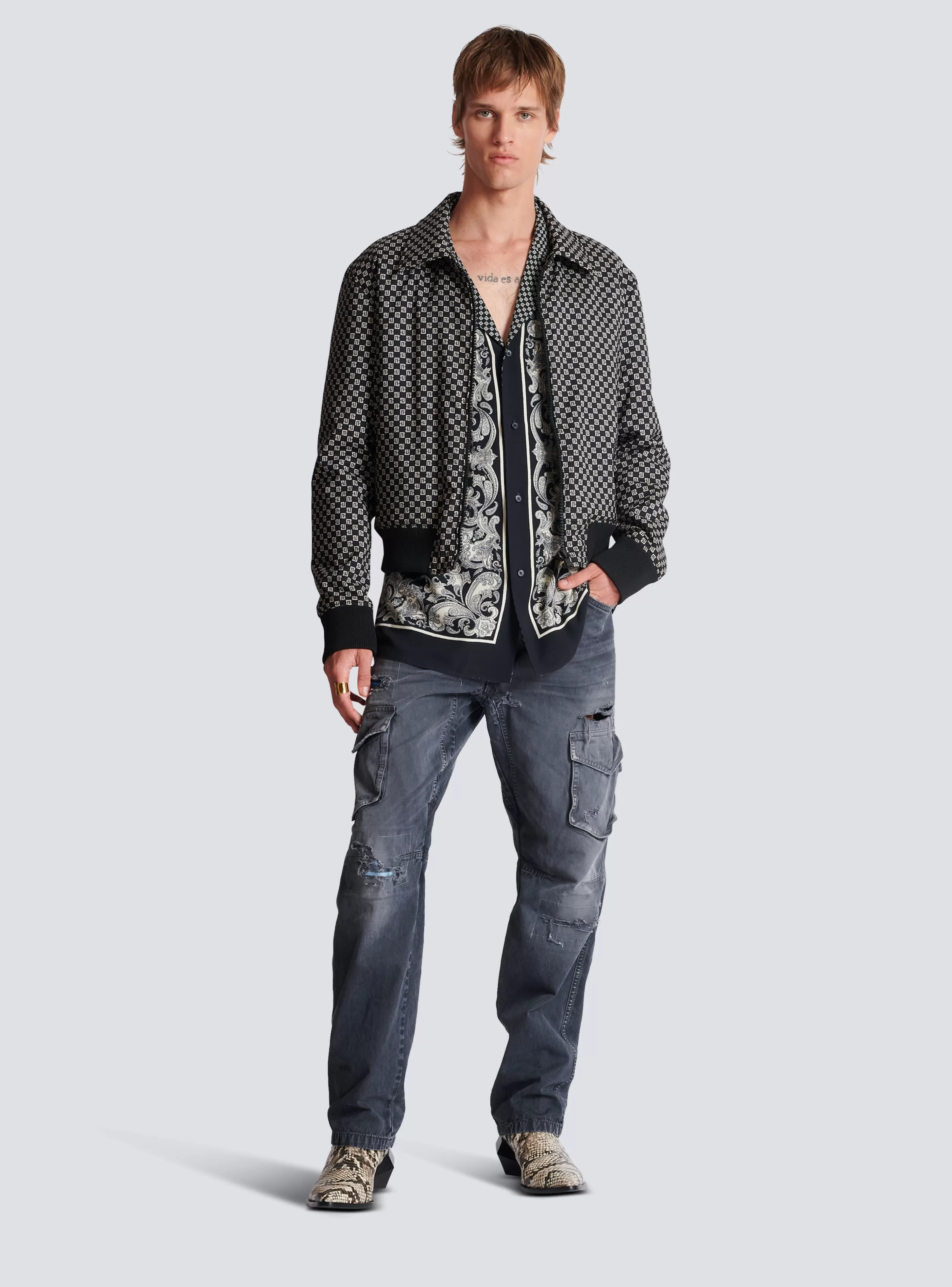 Balmain Camicie E Polo-Paisley And Mini Monogram Printed Silk Shirt black