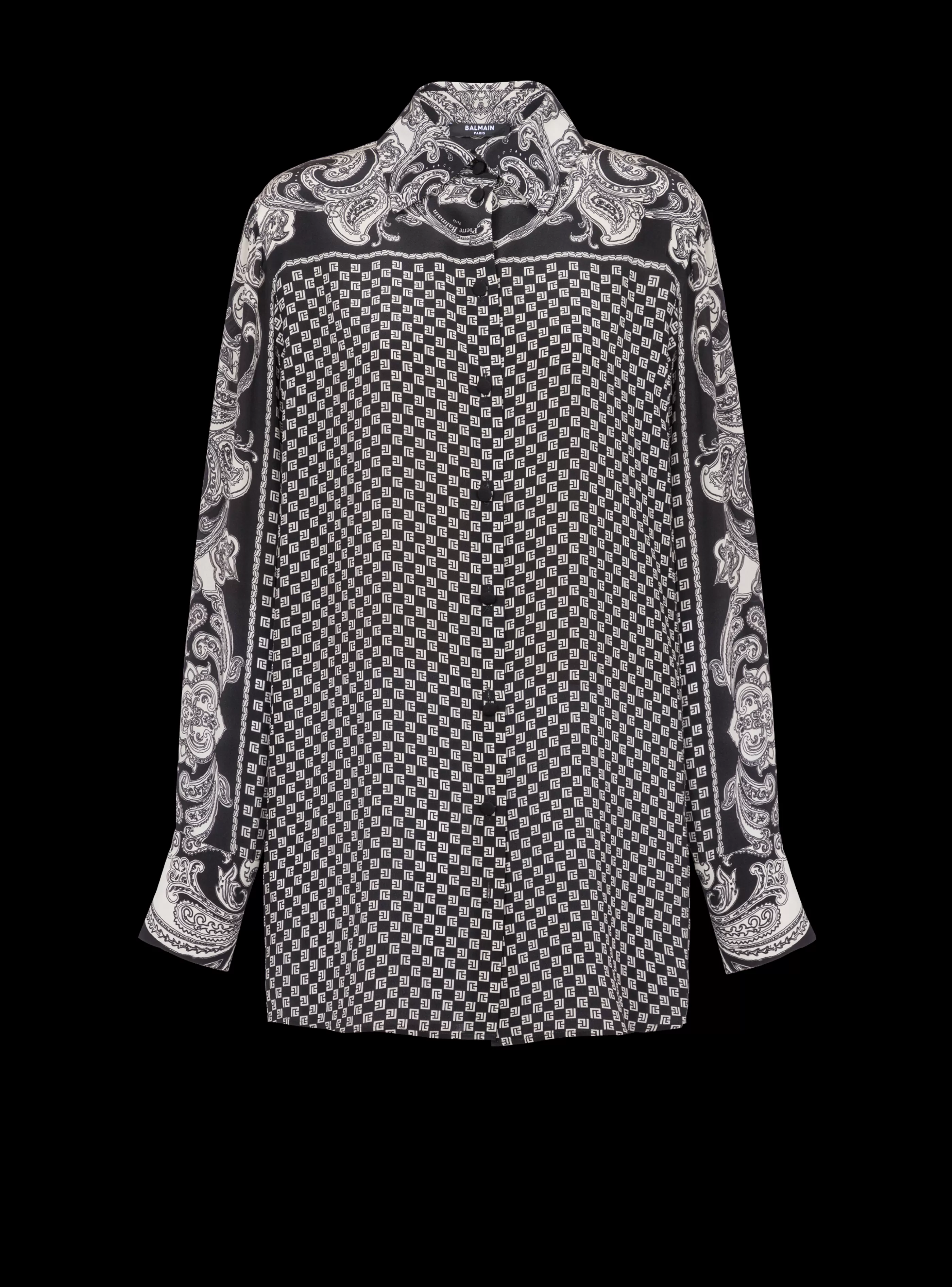 Balmain Top E Camicie-Paisley And Mini Monogram Printed Silk Shirt black