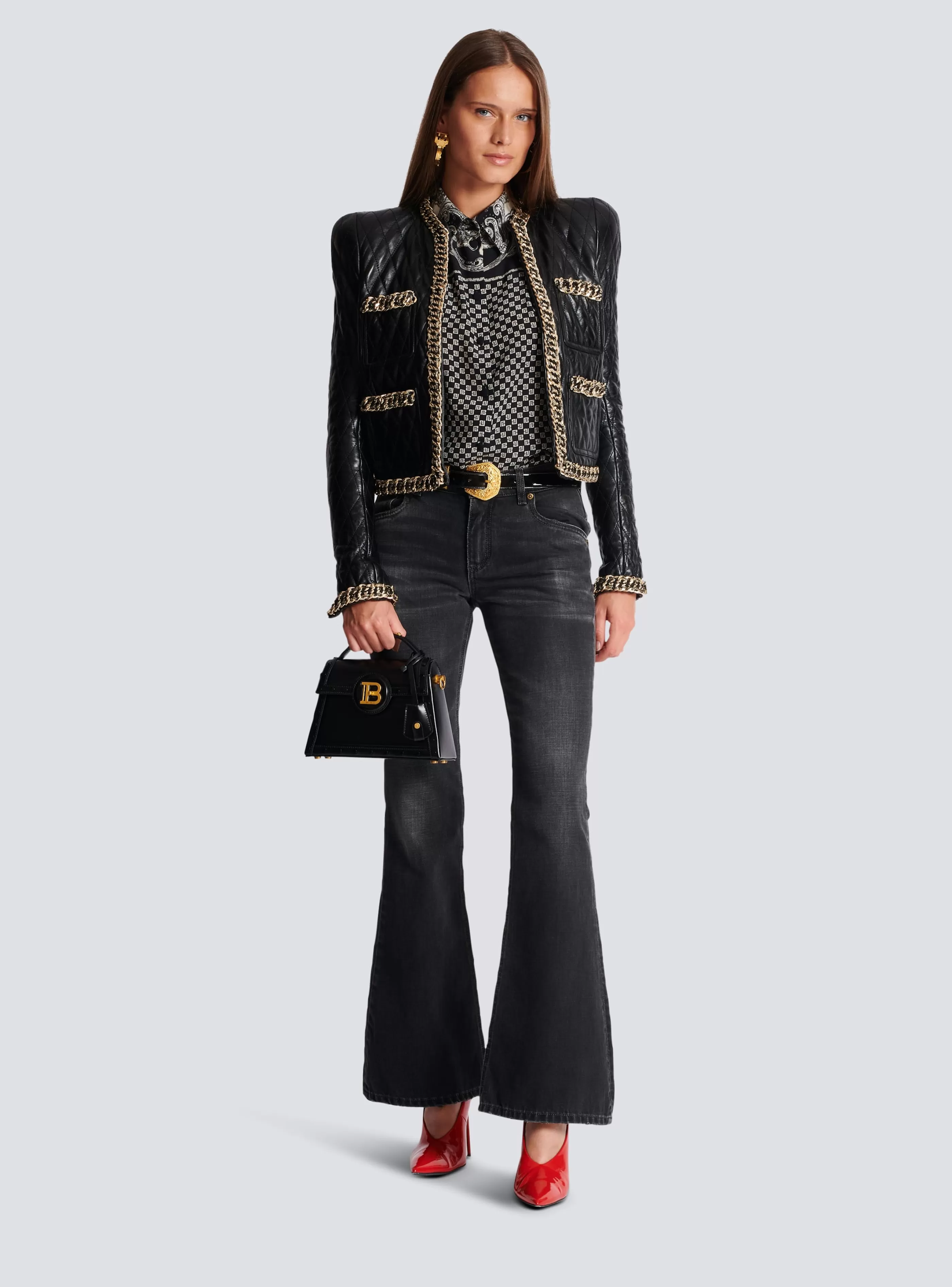 Balmain Top E Camicie-Paisley And Mini Monogram Printed Silk Shirt black