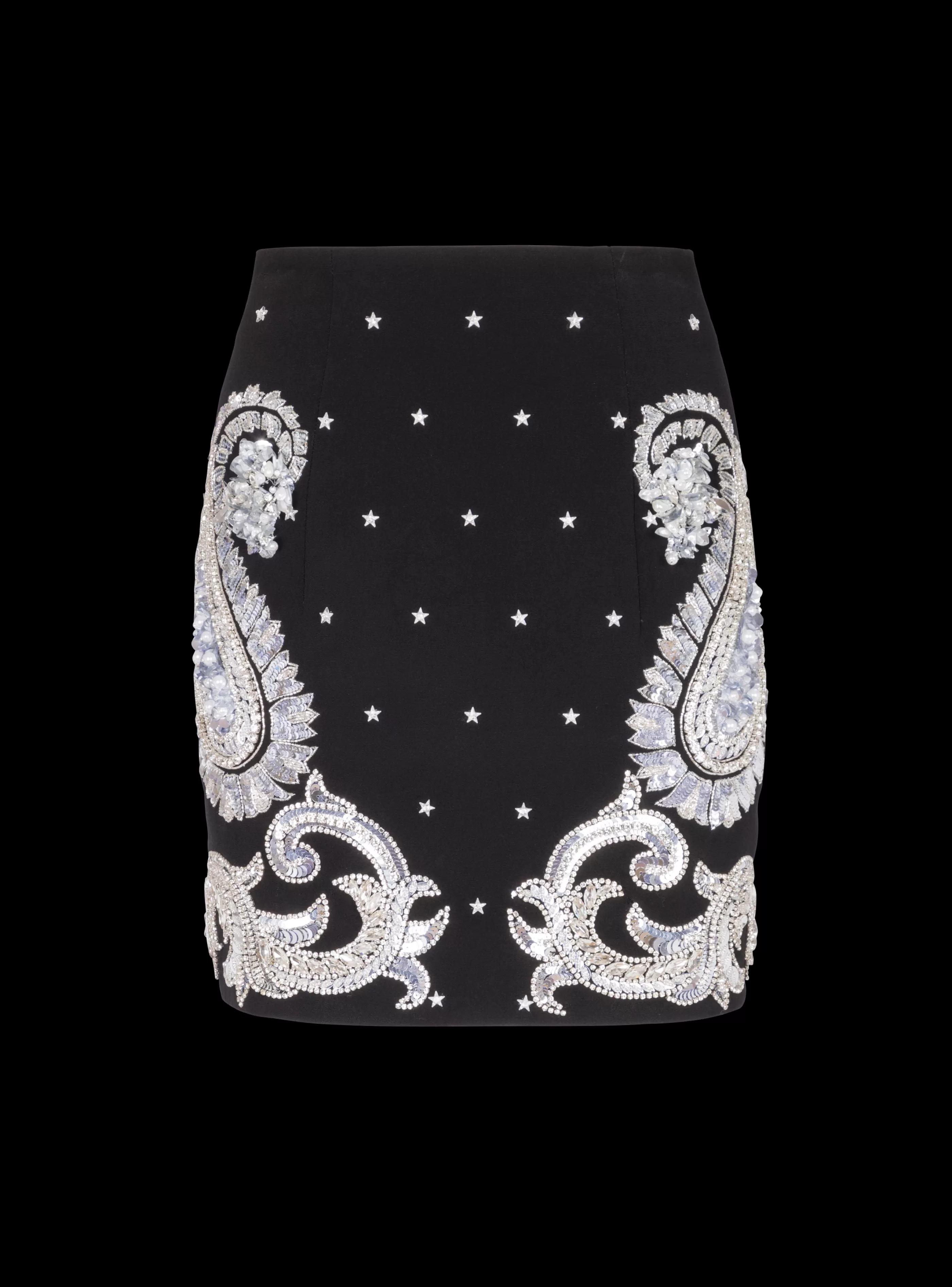 Balmain Gonne-Paisley And Stars Embroidered Skirt black