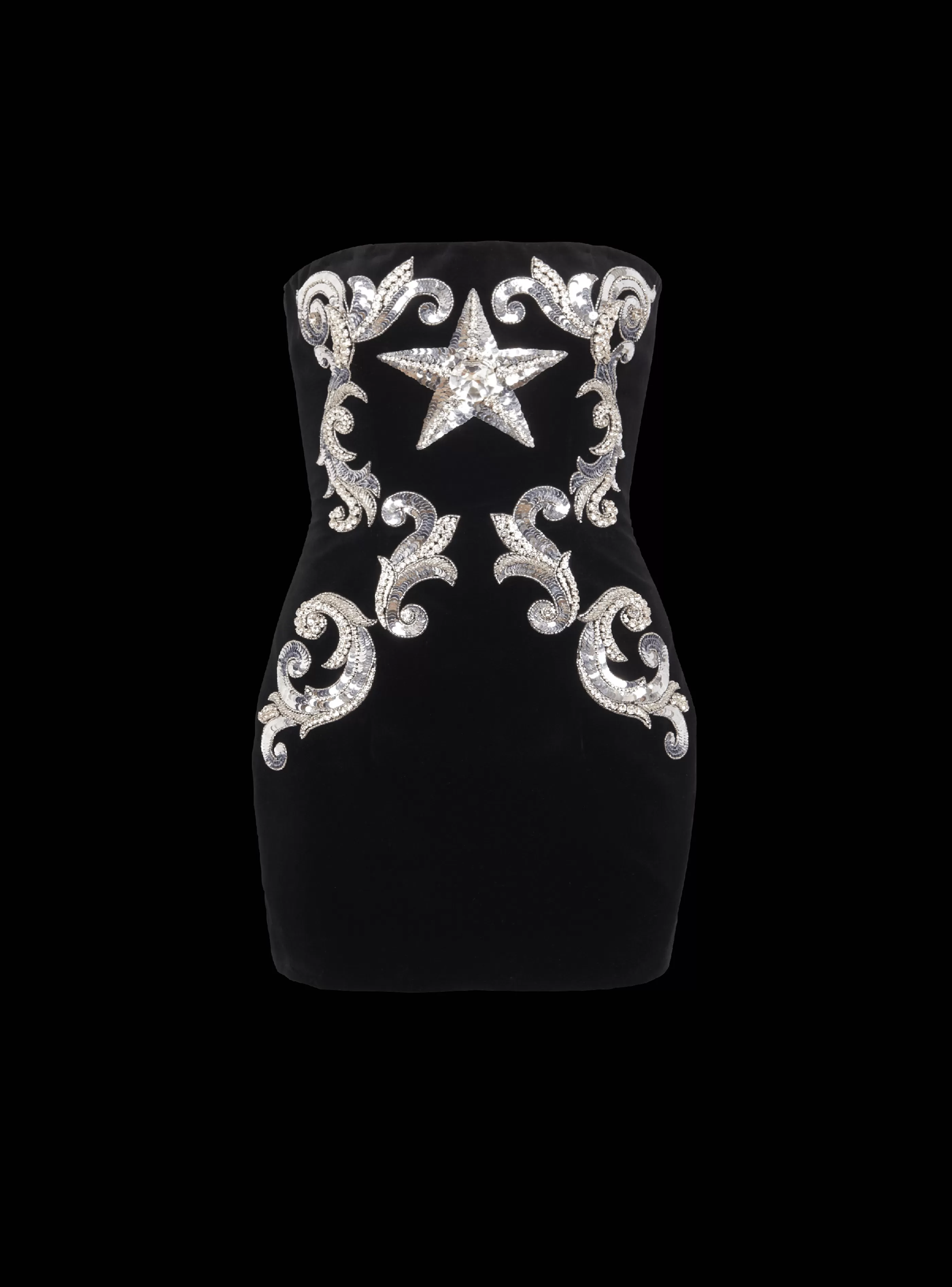 Balmain Abiti-Paisley Embroidered Strapless Dress black