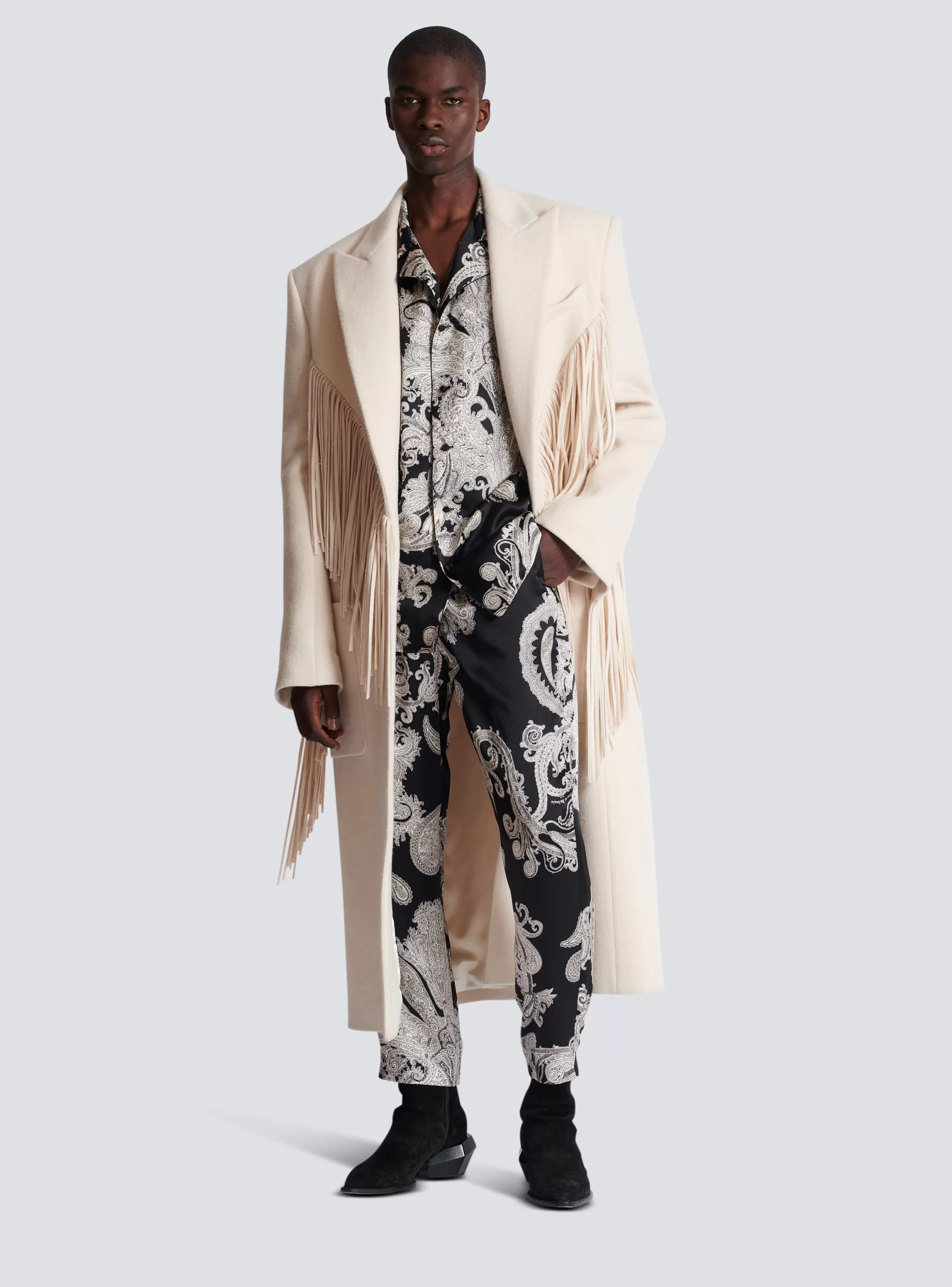 Balmain Pantaloni E Pantaloncini-Paisley Print Silk Trousers black