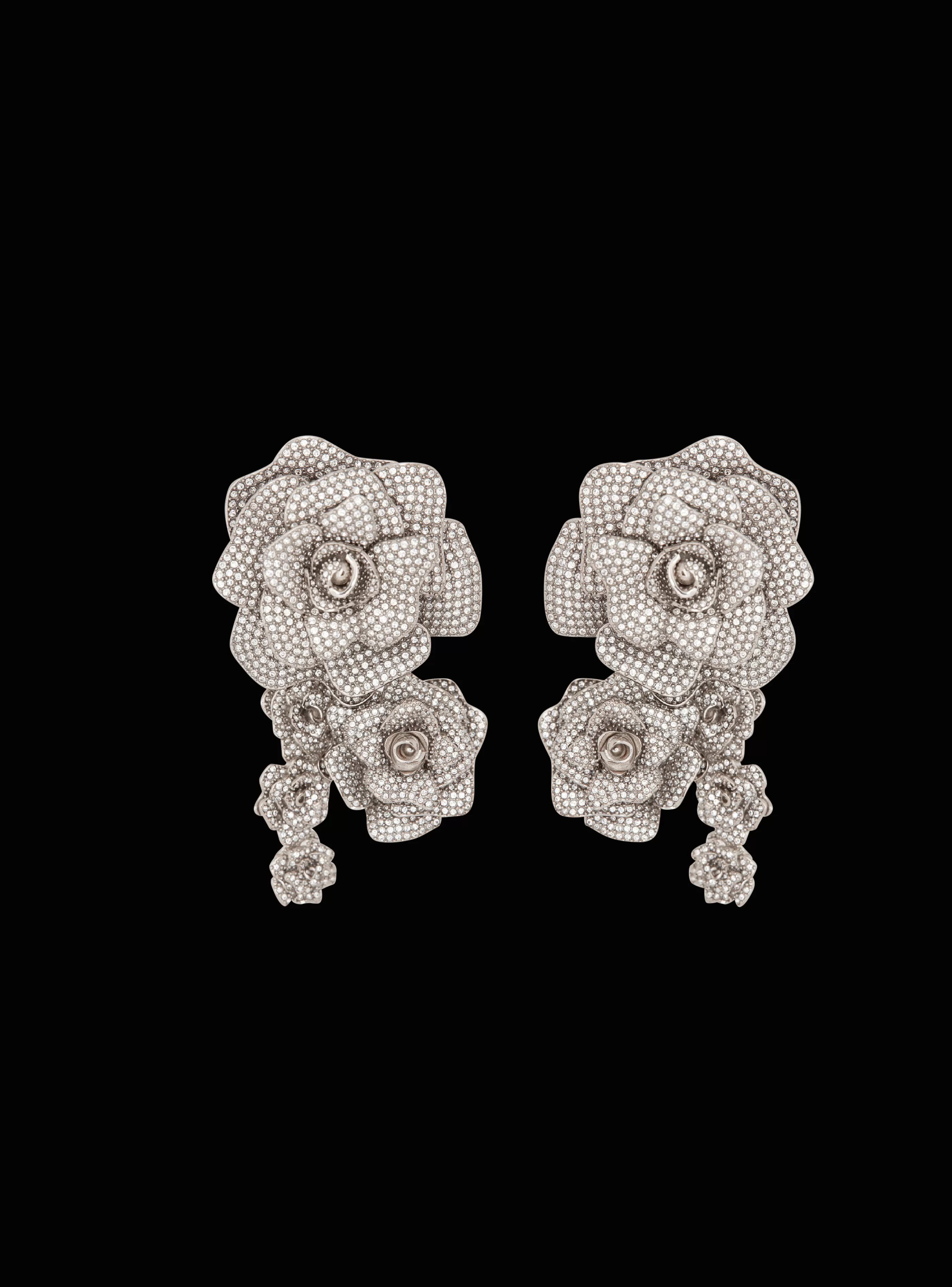 Balmain Gioielli Moda-Palladium Rose Earrings Set With Crystals silver