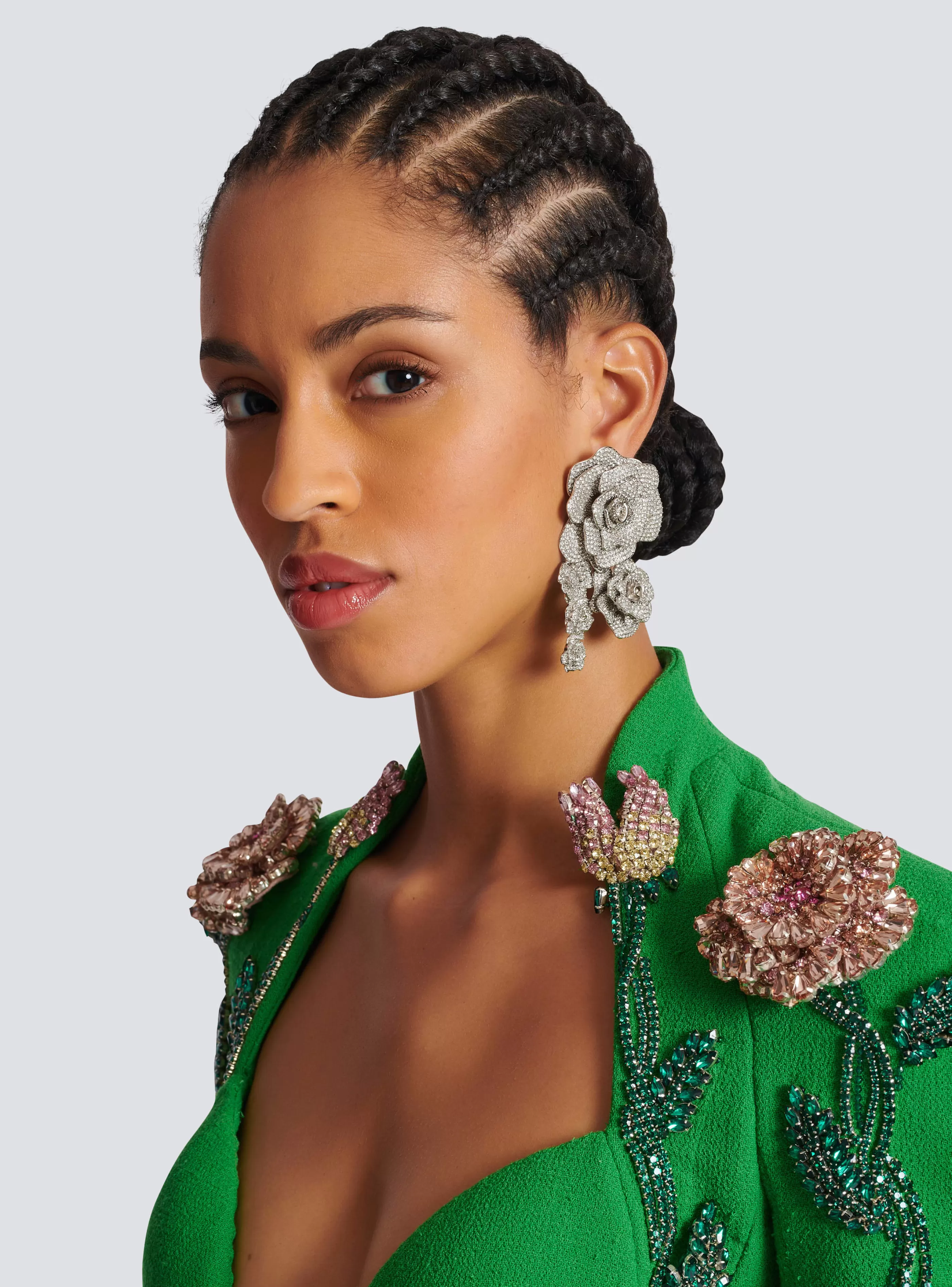 Balmain Gioielli Moda-Palladium Rose Earrings Set With Crystals silver