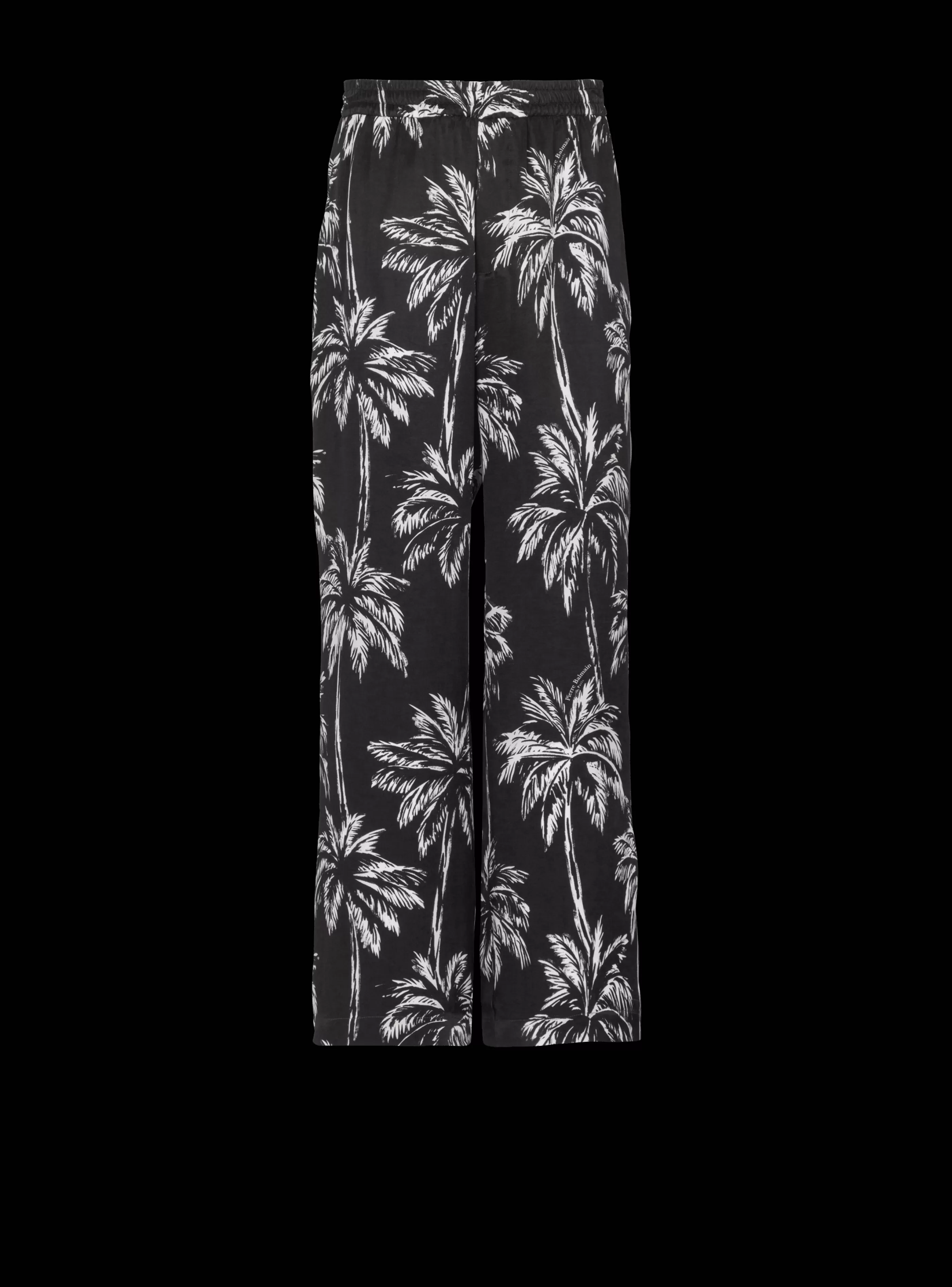 Balmain Pantaloni E Pantaloncini-Palm Print Satin Pyjama Trousers black