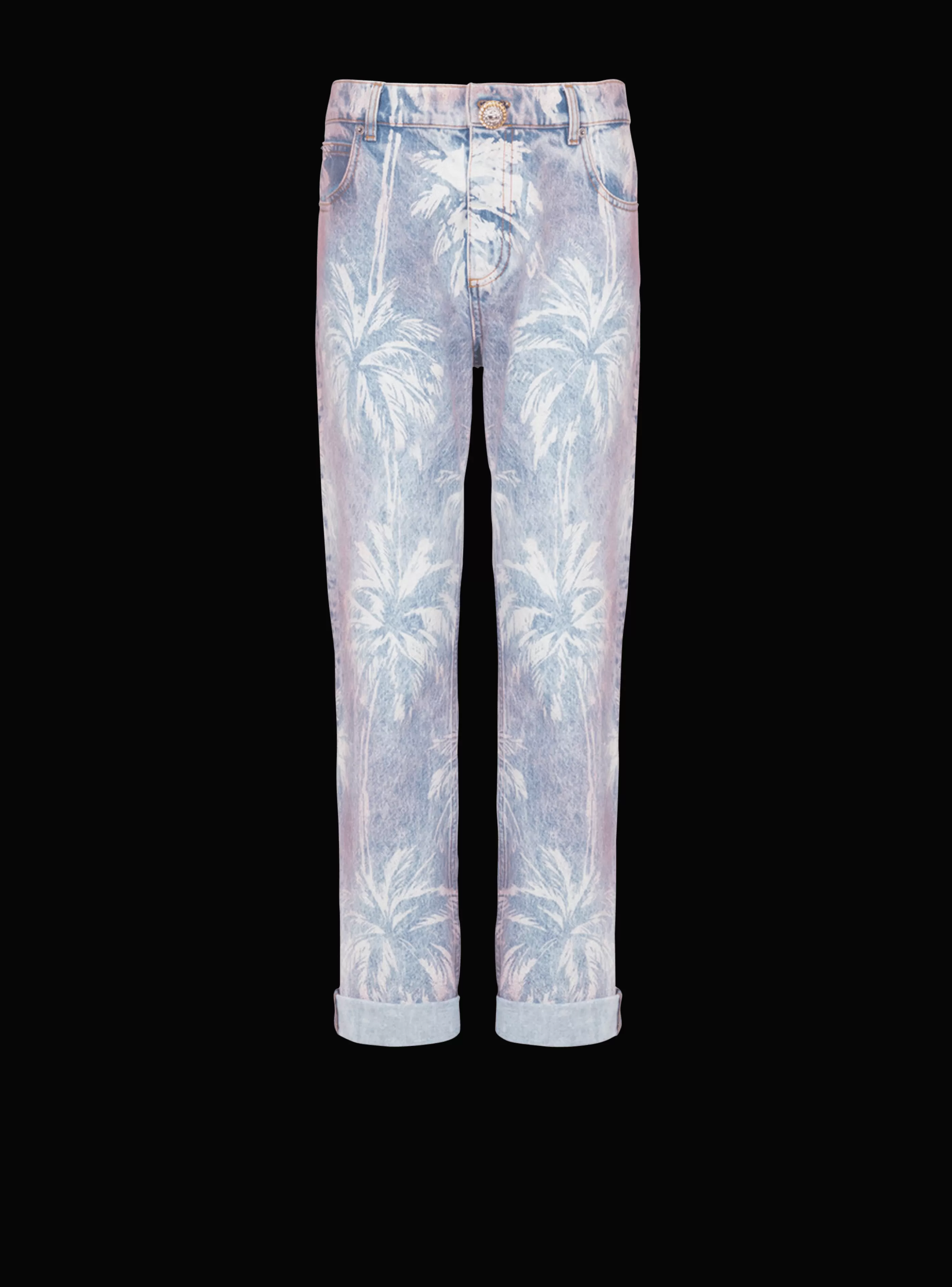 Balmain Denim-Palm Tree Denim Boyfriend Jeans blue