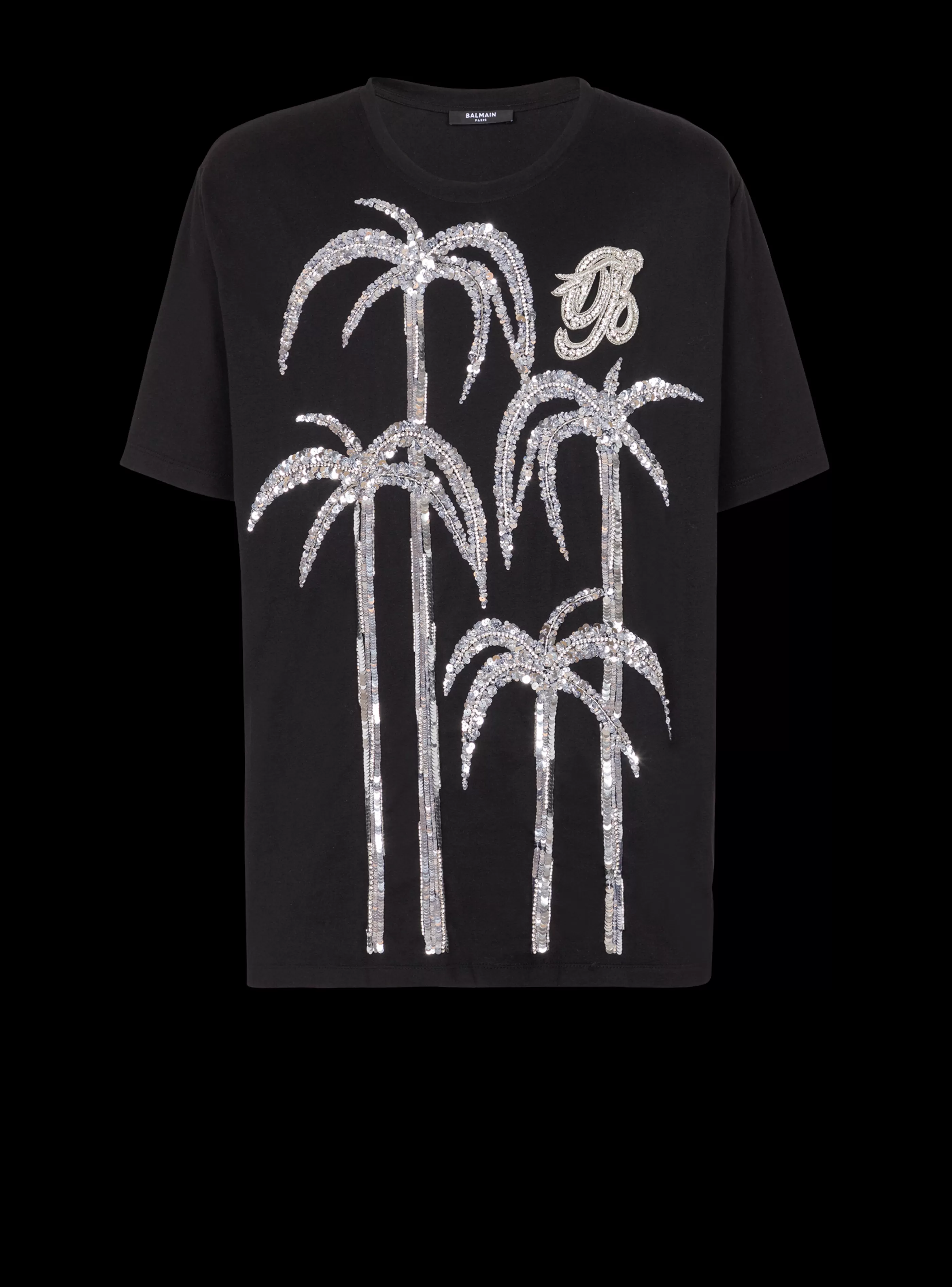 Balmain T-Shirts-Palm Tree Embroidered T-shirt black