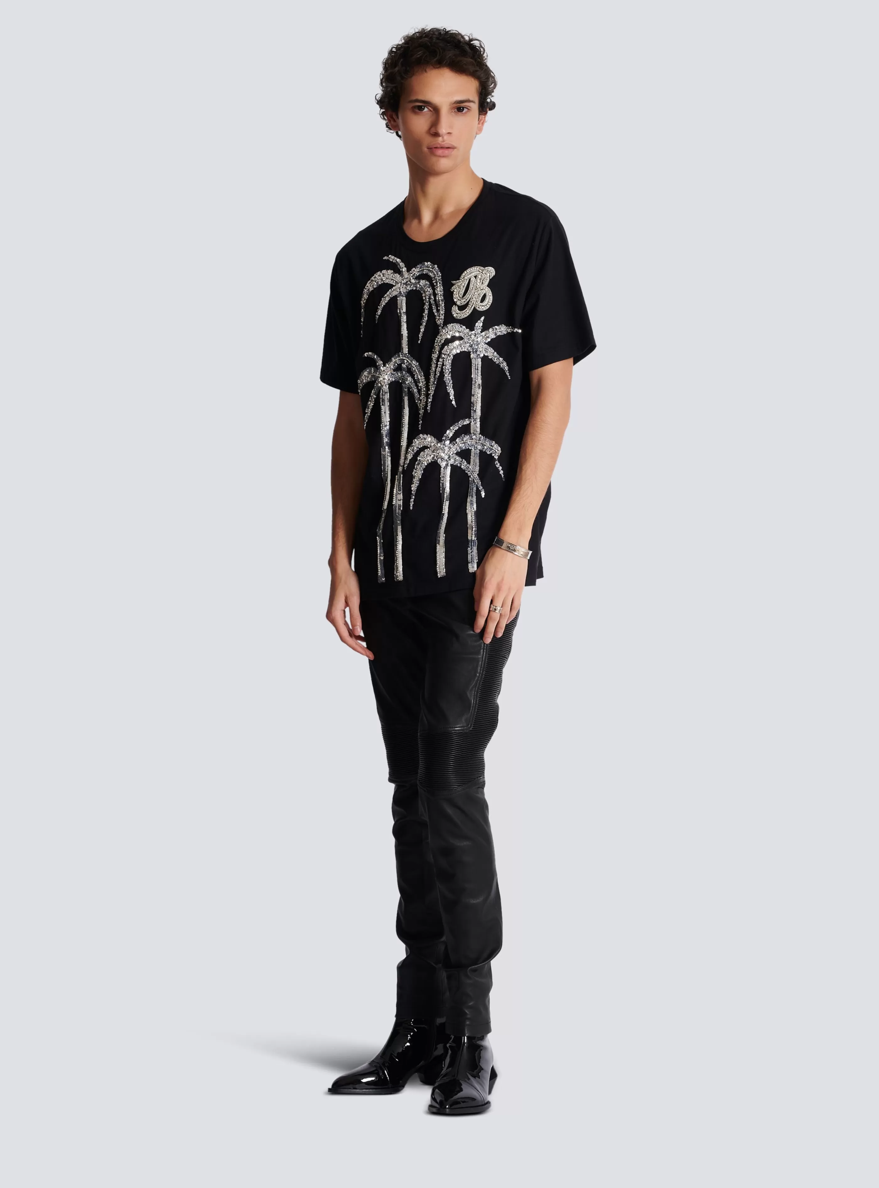 Balmain T-Shirts-Palm Tree Embroidered T-shirt black