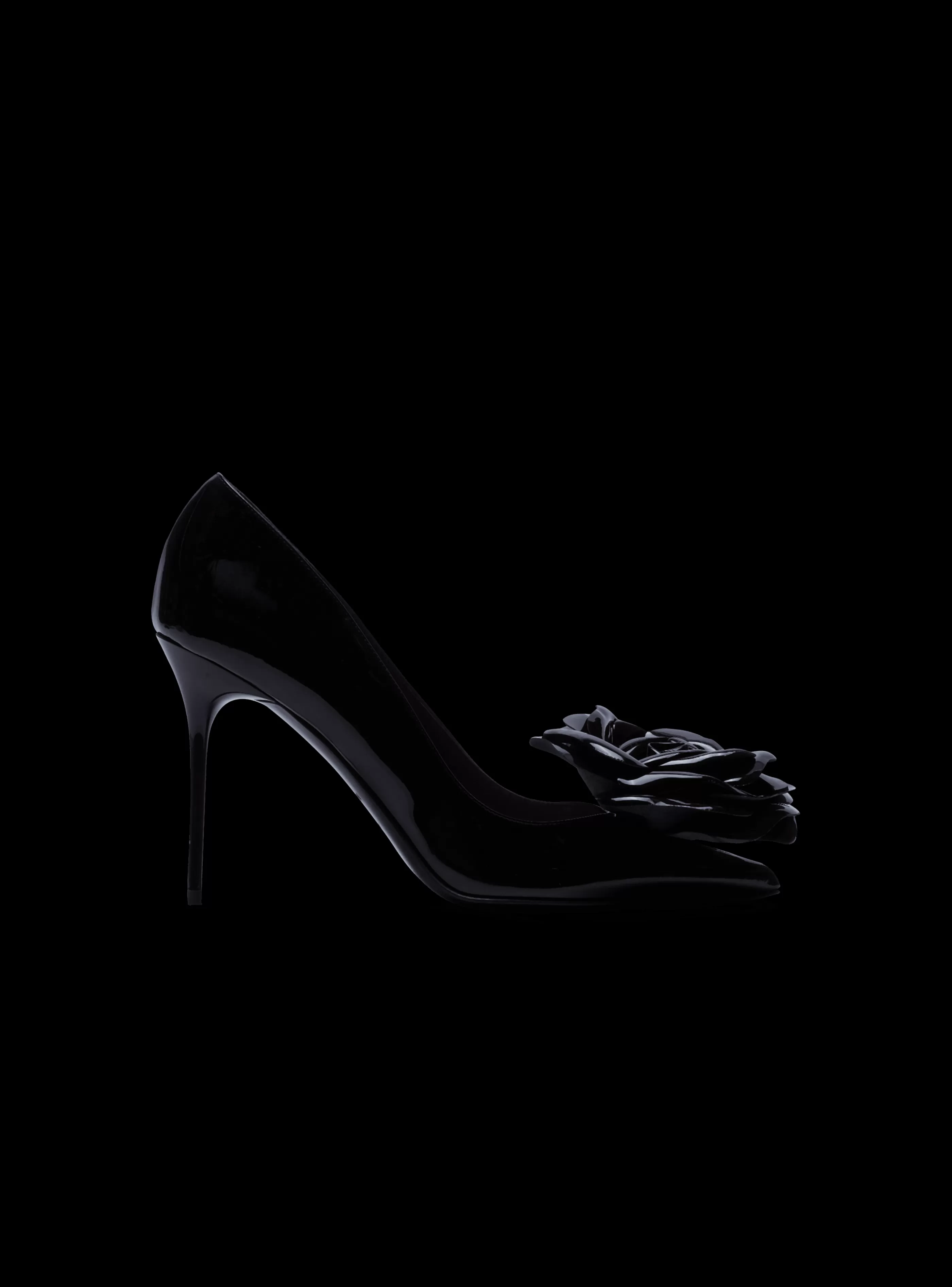 Balmain Scarpe Col Tacco Alto-Patent Leather Ruby Pumps With Flower Detail black