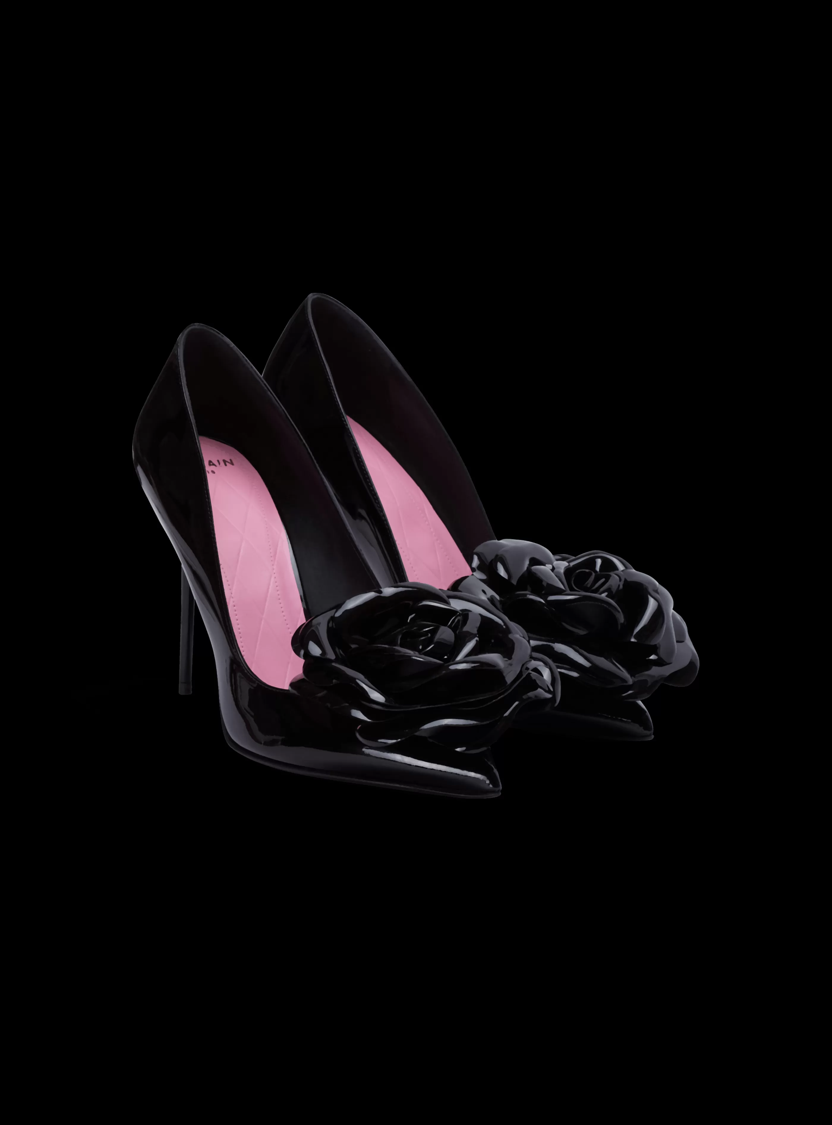 Balmain Scarpe Col Tacco Alto-Patent Leather Ruby Pumps With Flower Detail black