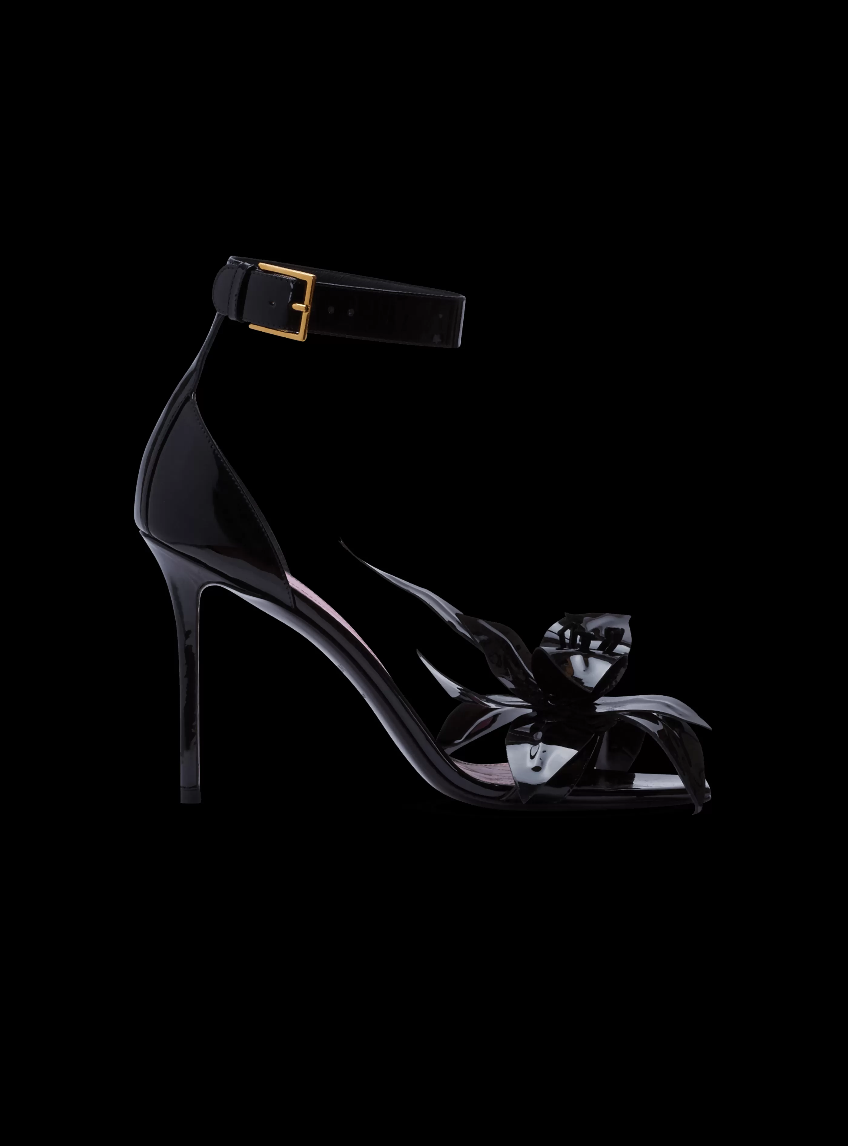 Balmain Scarpe Col Tacco Alto-Patent Leather Ruby Pumps With Flower Detail black