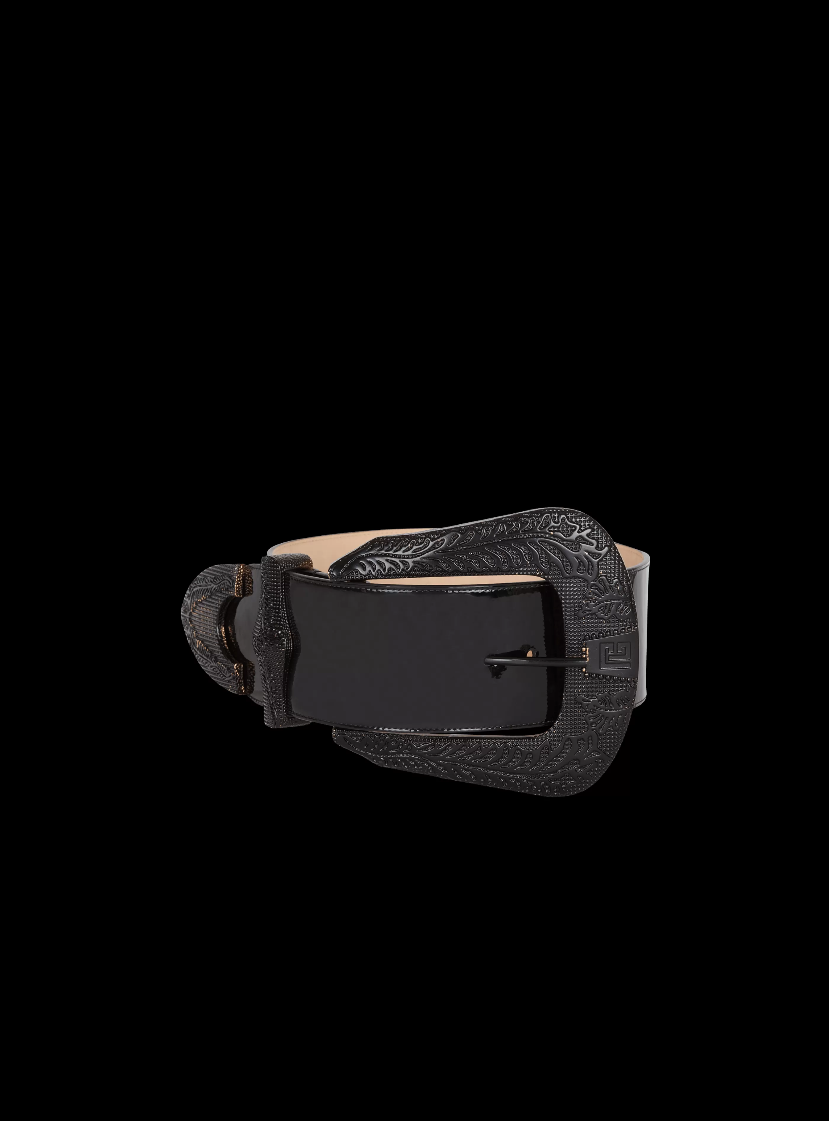 Balmain Cinture-Patent Leather Western Belt black