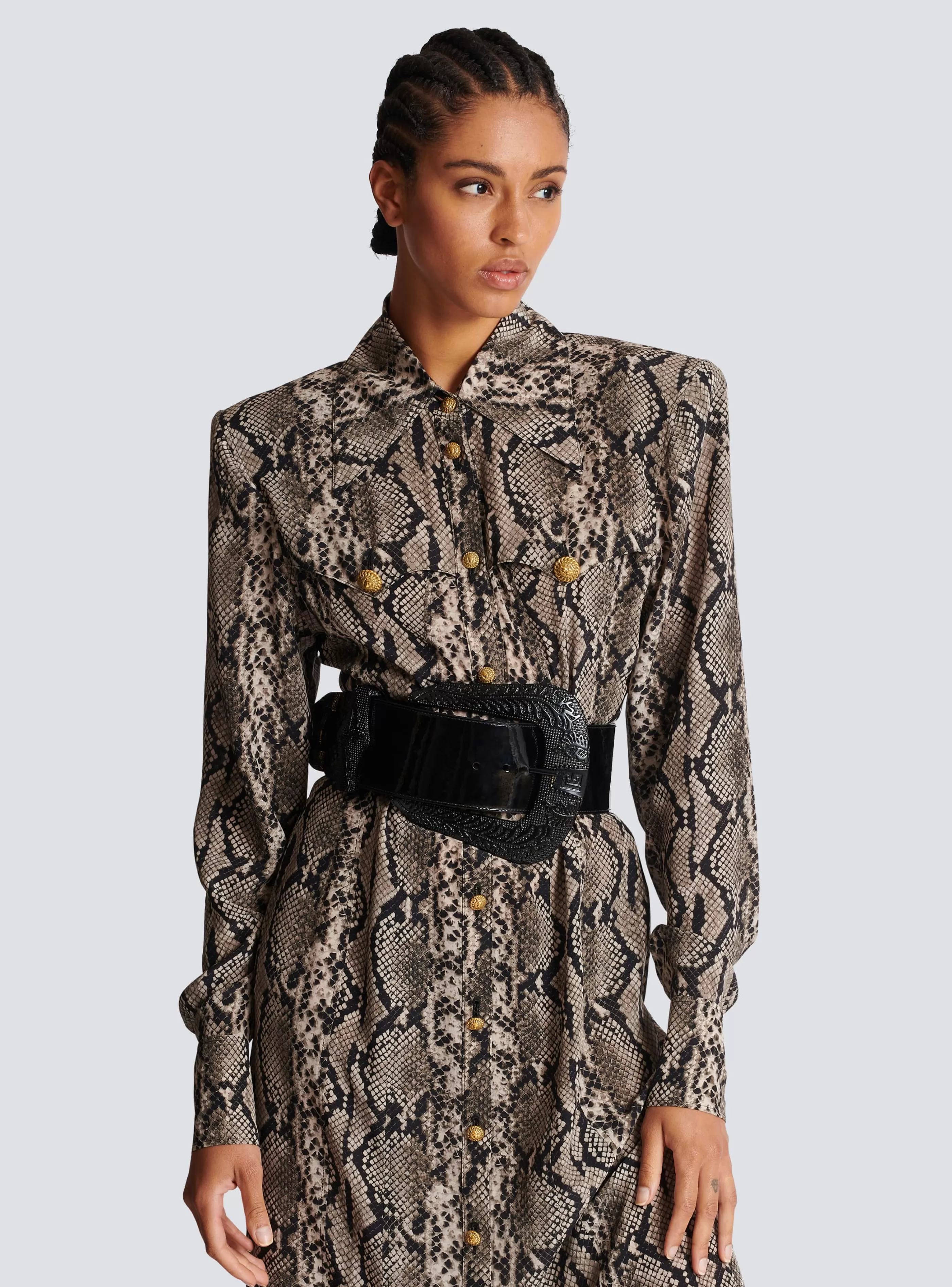 Balmain Cinture-Patent Leather Western Belt black